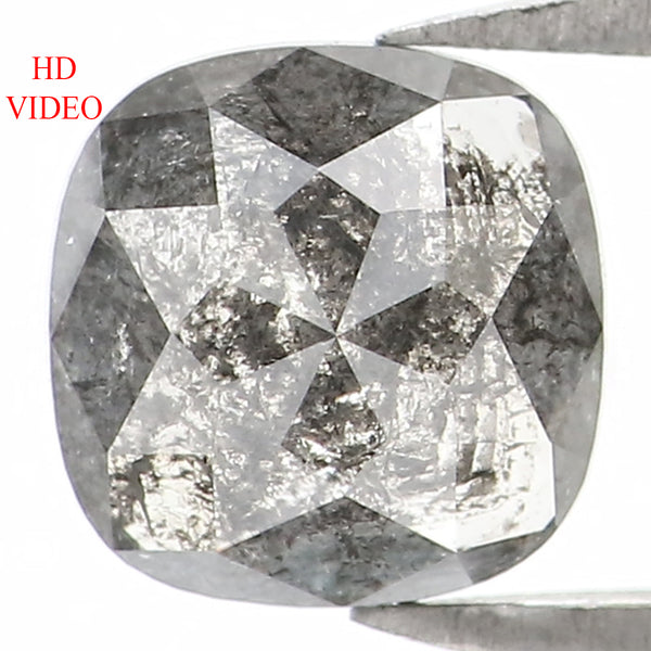1.06 CT Natural Loose Cushion Shape Diamond Salt And Pepper Cushion Shape Diamond 6.10 MM Black Grey Color Cushion Rose Cut Diamond LQ1365