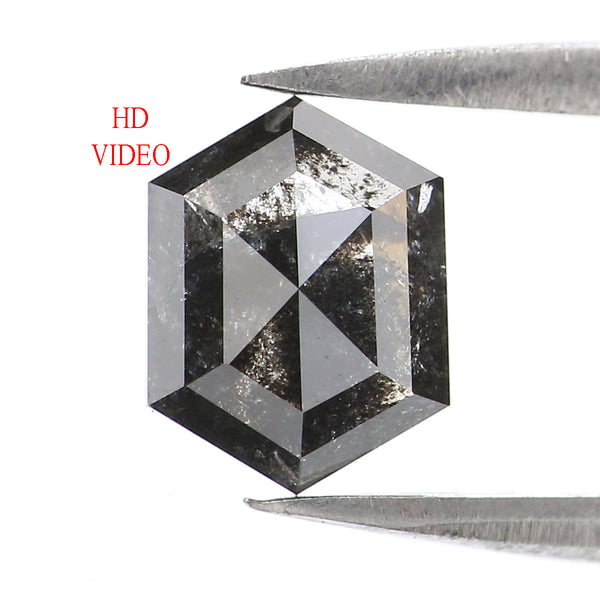 1.43 CT Natural Loose Hexagon Shape Diamond Salt And Pepper Hexagon Diamond 7.65 MM Black Grey Color Hexagon Shape Rose Cut Diamond QL2704