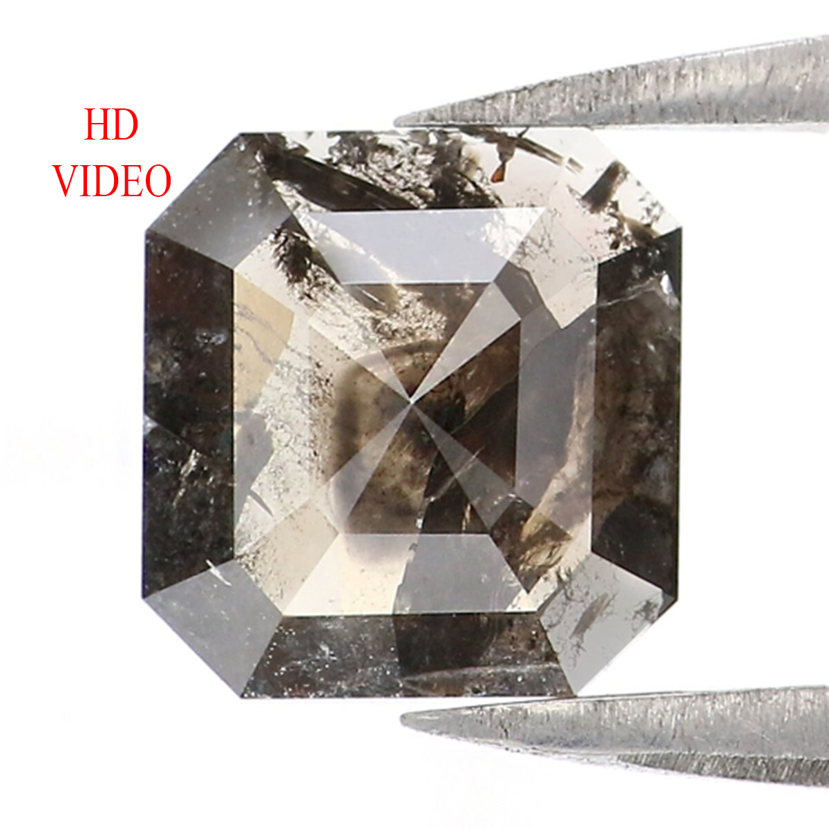 1.08 CT Natural Loose Radiant Shape Diamond Salt And Pepper Radiant Diamond 7.10 MM Natural Black Grey Color Radiant Rose Cut Diamond LQ7439