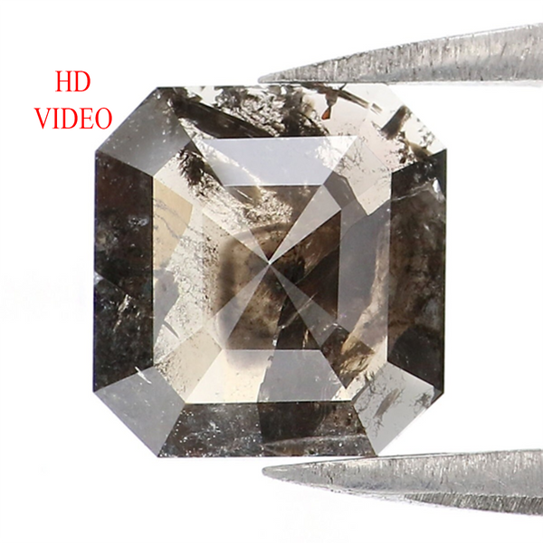 Natural Loose Radiant Salt And Pepper Diamond Black Grey Color 1.08 CT 7.10 MM Radiant Shape Rose Cut Diamond L7439