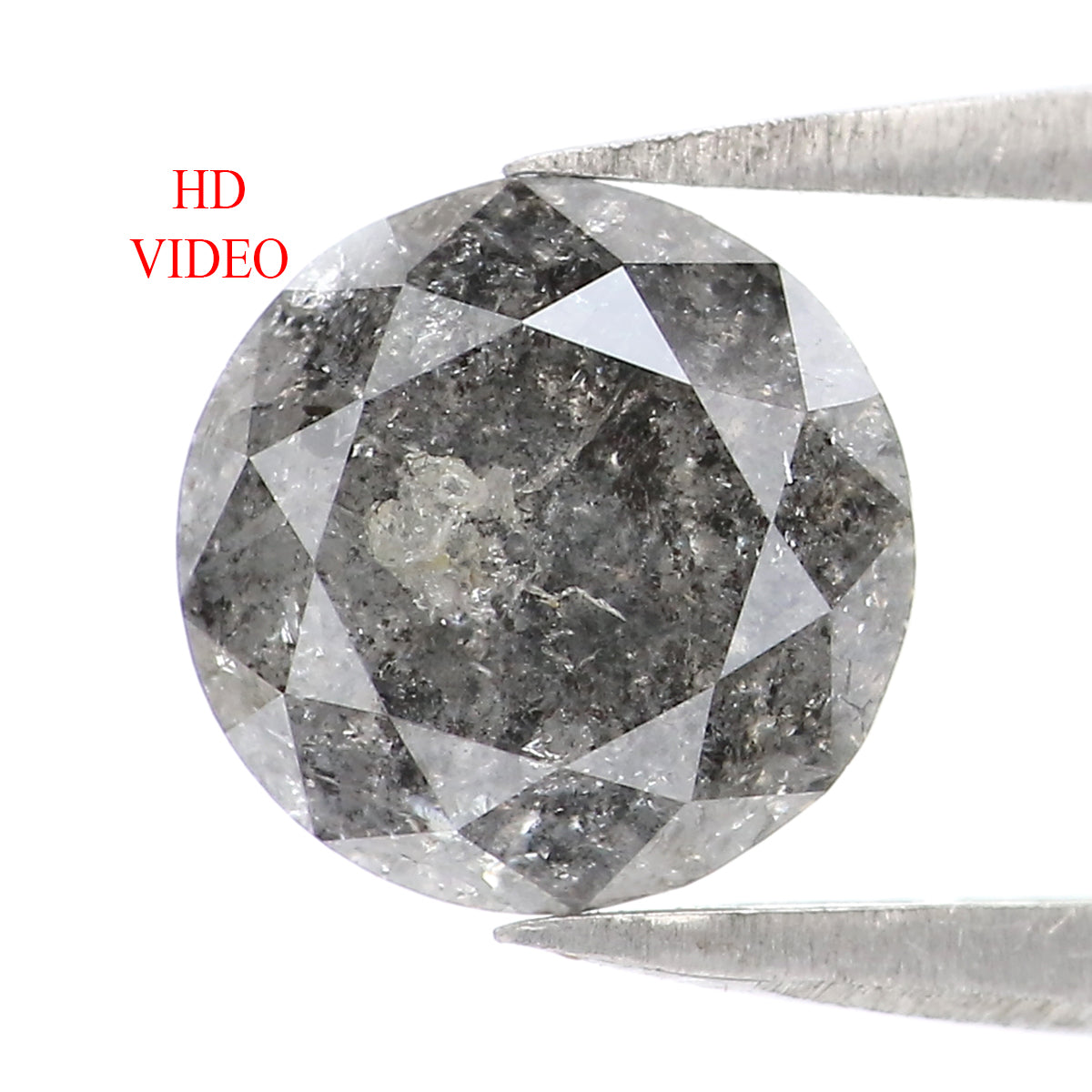 Natural Loose Round Salt And Pepper Diamond Black Grey Color 1.96 CT 7.50 MM Round Brilliant Cut Diamond KDL8077