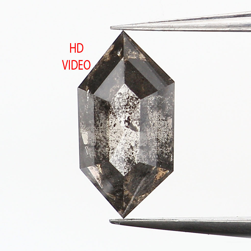 0.61 CT Natural Loose Hexagon Cut Diamond Salt And Pepper Hexagon Diamond 7.65 MM Natural Loose Black Grey Color Hexagon Cut Diamond QL9458