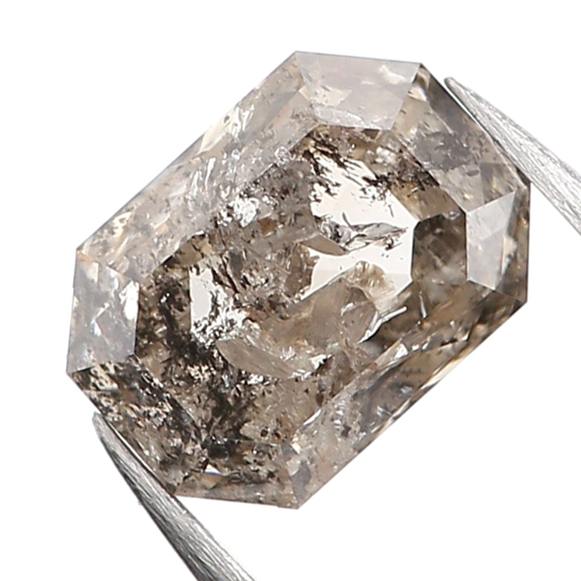 0.75 CT Natural Loose Emerald Shape Diamond Salt And Pepper Emerald Diamond 5.95 MM Black Grey Color Emerald Shape Rose Cut Diamond QL9987