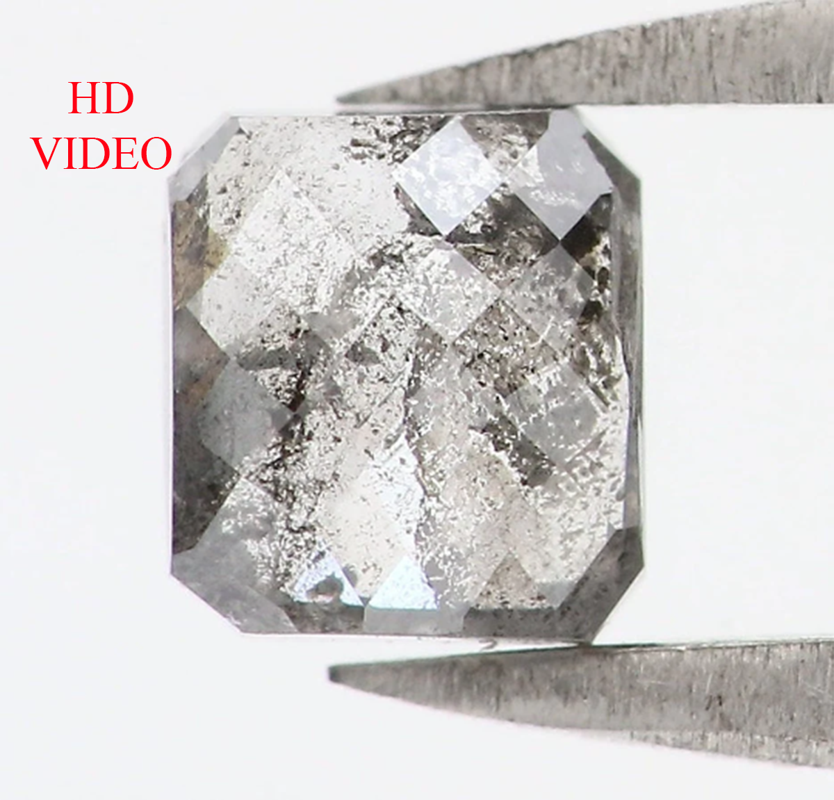 Natural Loose Square Salt And Pepper Diamond Black Grey Color 0.61 CT 4.65 MM Square Shape Rose Cut Diamond L1747