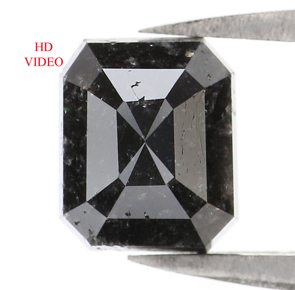 Natural Loose Emerald Salt And Pepper Diamond Black Grey Color 1.76 CT 7.10 MM Emerald Shape Rose Cut Diamond L1325