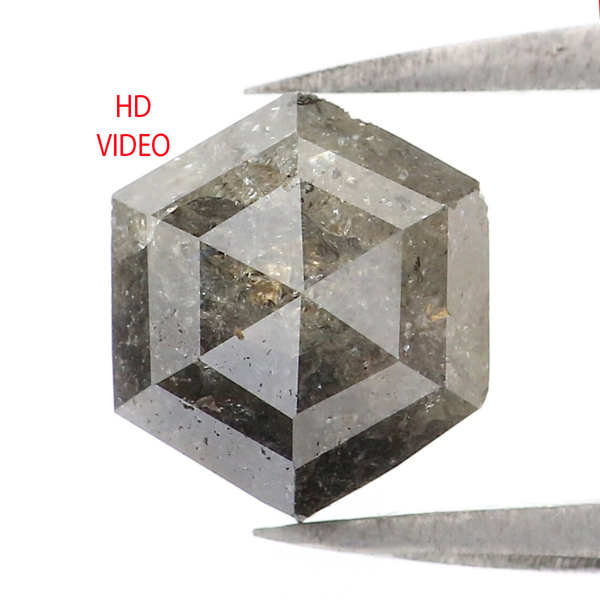 Natural Loose Hexagon Salt And Pepper Diamond Black Grey Color 2.50 CT 7.40 MM Hexagon Shape Rose Cut Diamond KR1754