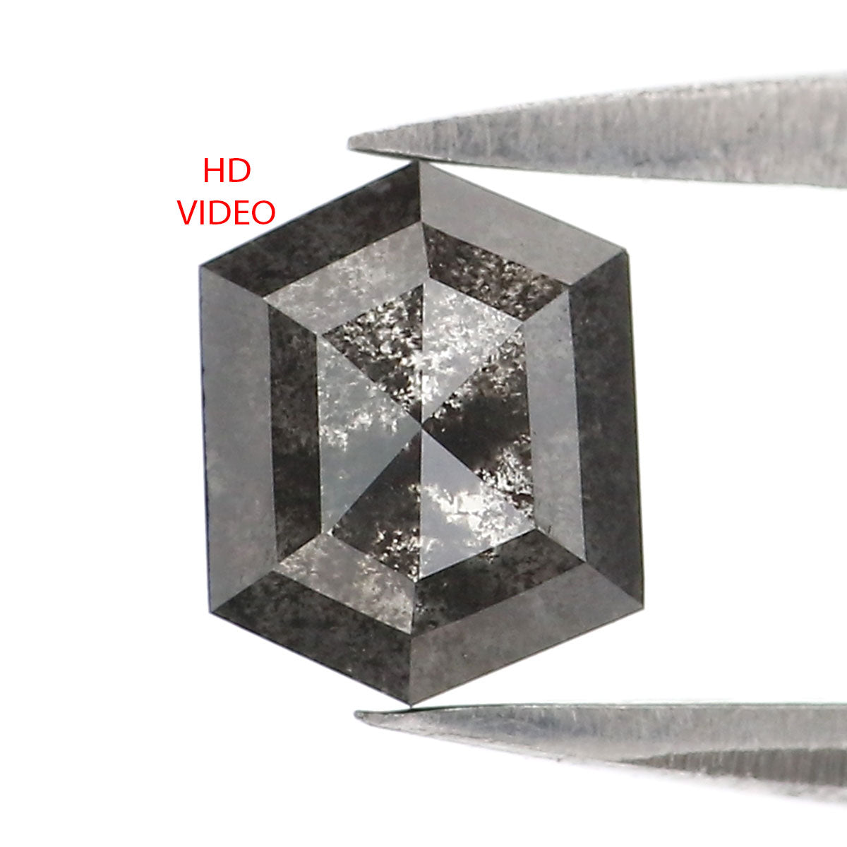 Natural Loose Hexagon Salt And Pepper Diamond Black Grey Color 0.85 CT 6.17 MM Hexagon Shape Rose Cut Diamond L2532