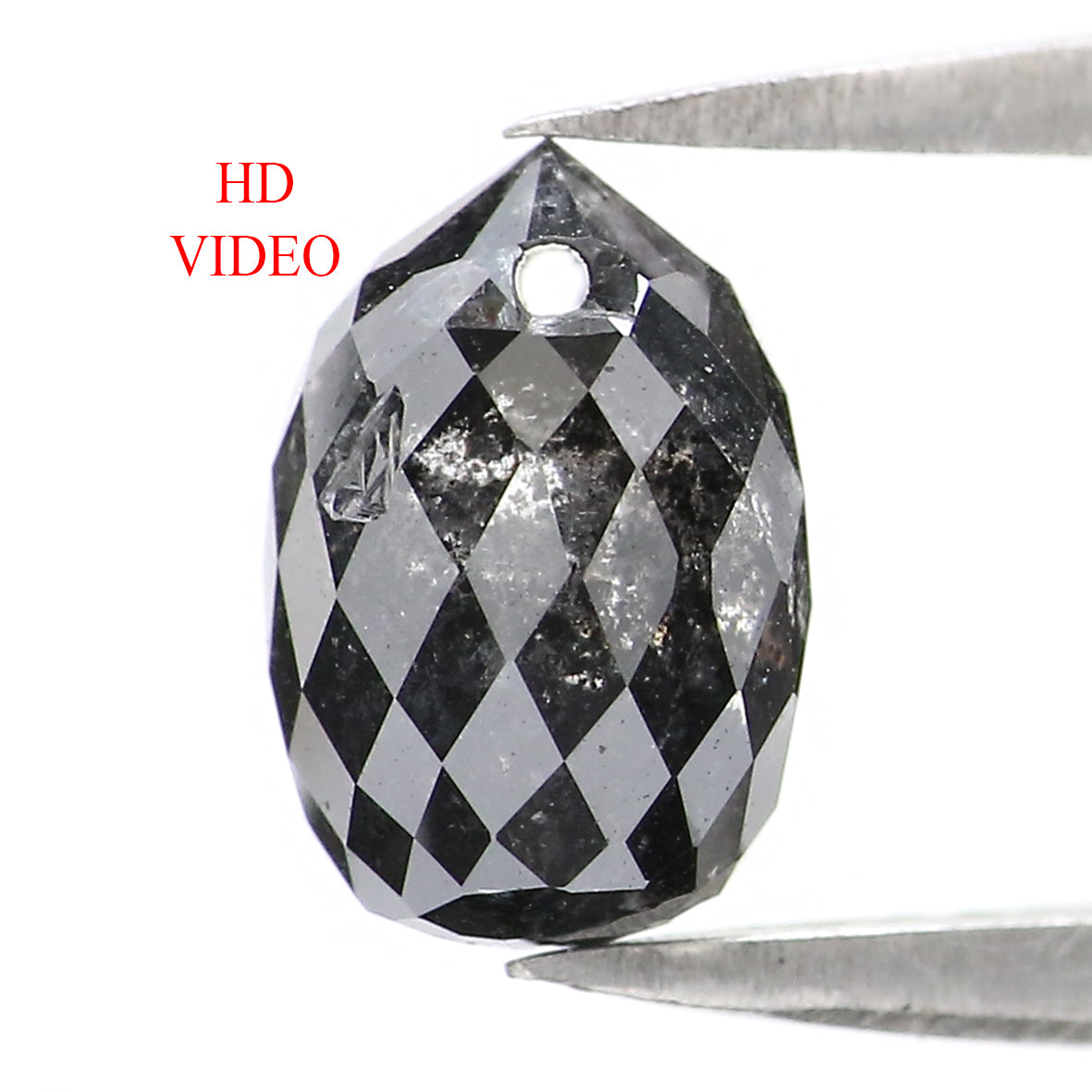 Natural Loose Drop Salt And Pepper Diamond Black Grey Color 2.16 CT 8.10 MM Drop Shape Rose Cut Diamond L2049