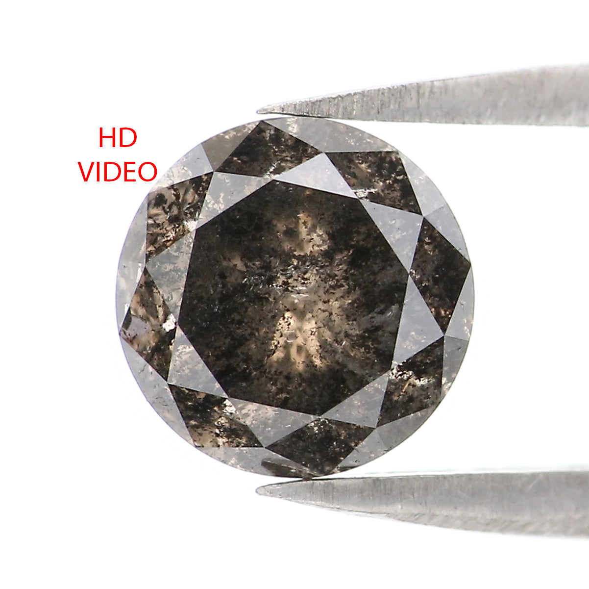 Natural Loose Round Brilliant Cut Salt And Pepper Diamond Black Grey Color 1.72 CT 7.17 MM Round Cut Diamond L2399