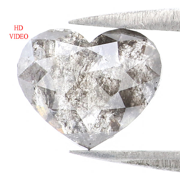Natural Loose Heart Salt And Papper Diamond Black Grey Color 1.39 CT 7.20 MM Heart Shape Rose Cut KDL1938