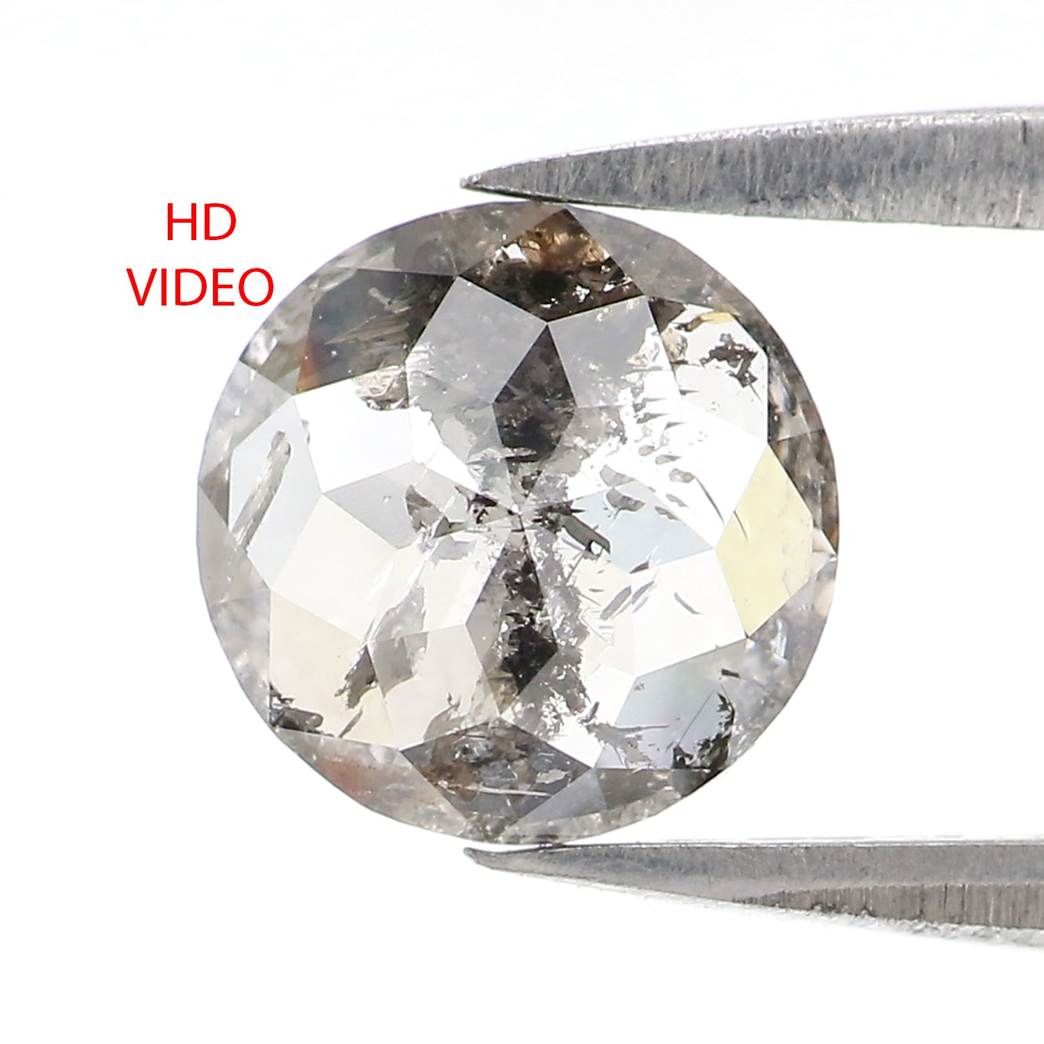 Natural Loose Round Rose Cut Salt And Pepper Diamond Black Grey Color 1.14 CT 7.28 MM Rose Cut Shape Diamond L2590