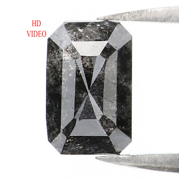 Natural Loose Emerald Salt And Pepper Diamond Black Grey Color 1.89 CT 8.30 MM Emerald Shape Rose Cut Diamond L1575