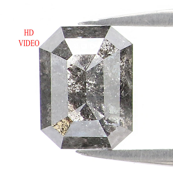 0.90 CT Natural Loose Emerald Shape Diamond Salt And Pepper Emerald Diamond 6.00 MM Black Grey Color Emerald Shape Rose Cut Diamond QL1228