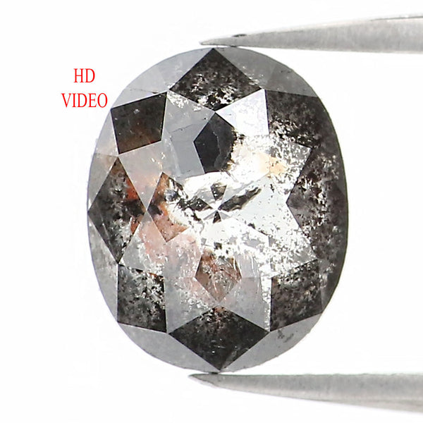 1.21 CT Natural Loose Oval Shape Diamond Salt And Pepper Oval Rose Cut Diamond 7.20 MM Black Grey Color Oval Shape Rose Cut Diamond QL1259