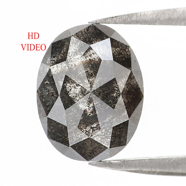 2.51 CT Natural Loose Oval Shape Diamond Salt And Pepper Oval Rose Cut Diamond 9.50 MM Black Grey Color Oval Shape Rose Cut Diamond QL1367