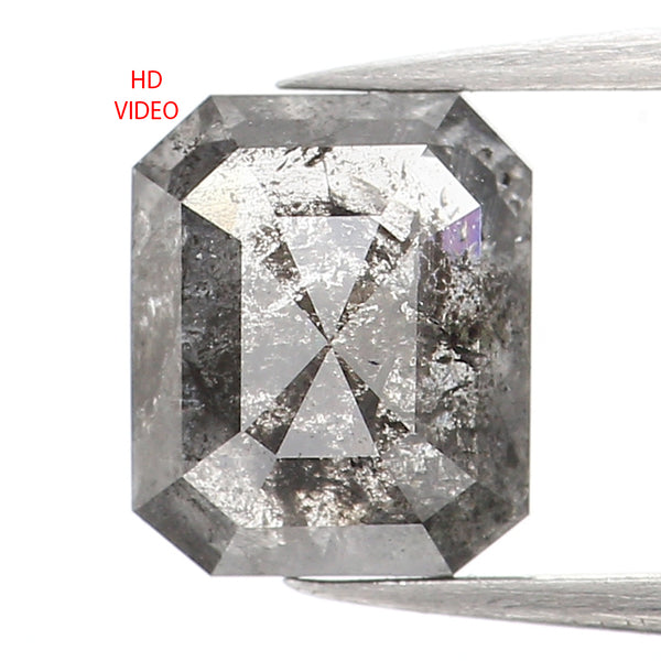 1.10 CT Natural Loose Emerald Shape Diamond Salt And Pepper Emerald Shape Diamond 6.50 MM Black Grey Color Emerald Rose Cut Diamond QL974