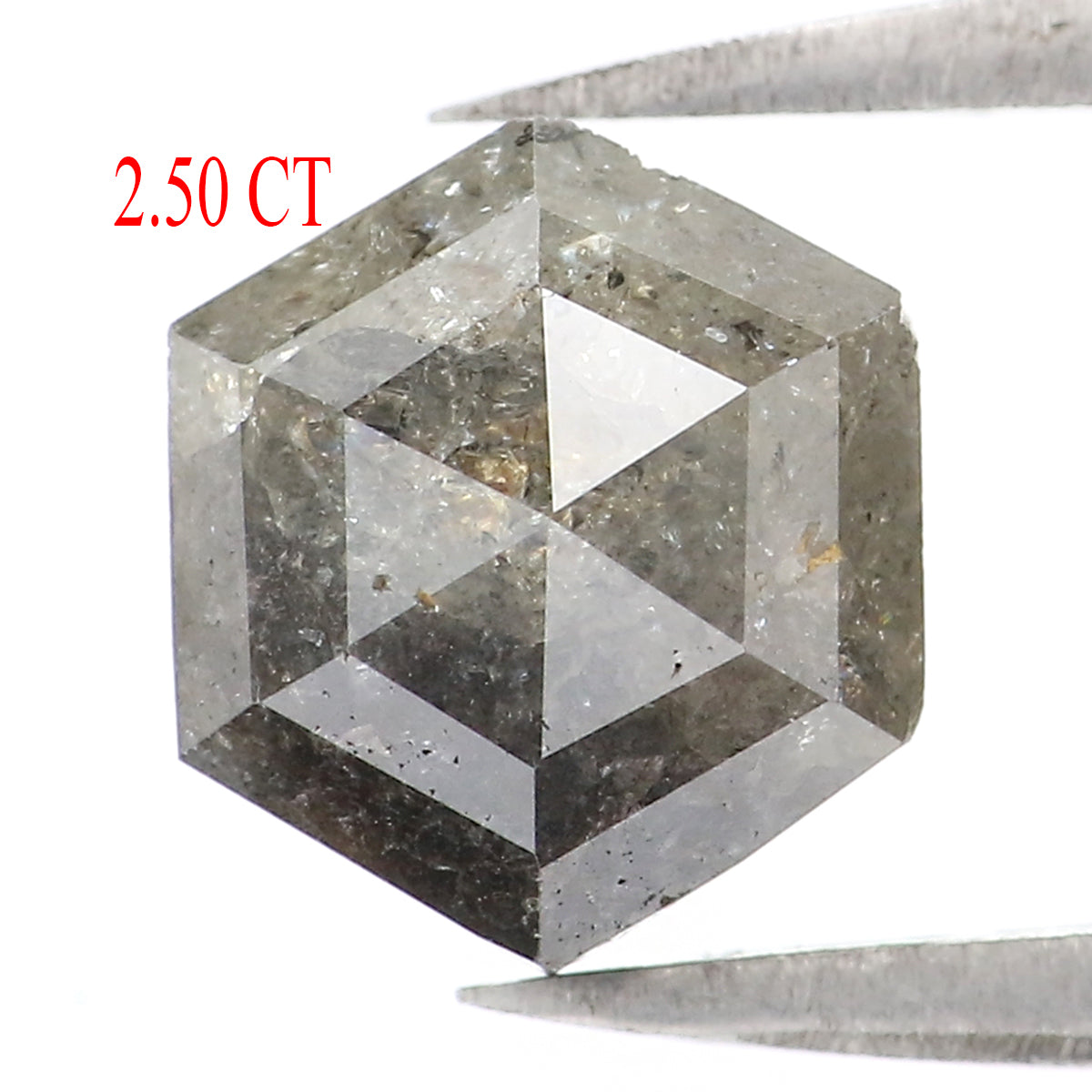 Natural Loose Hexagon Salt And Pepper Diamond Black Grey Color 2.50 CT 7.40 MM Hexagon Shape Rose Cut Diamond KR1754