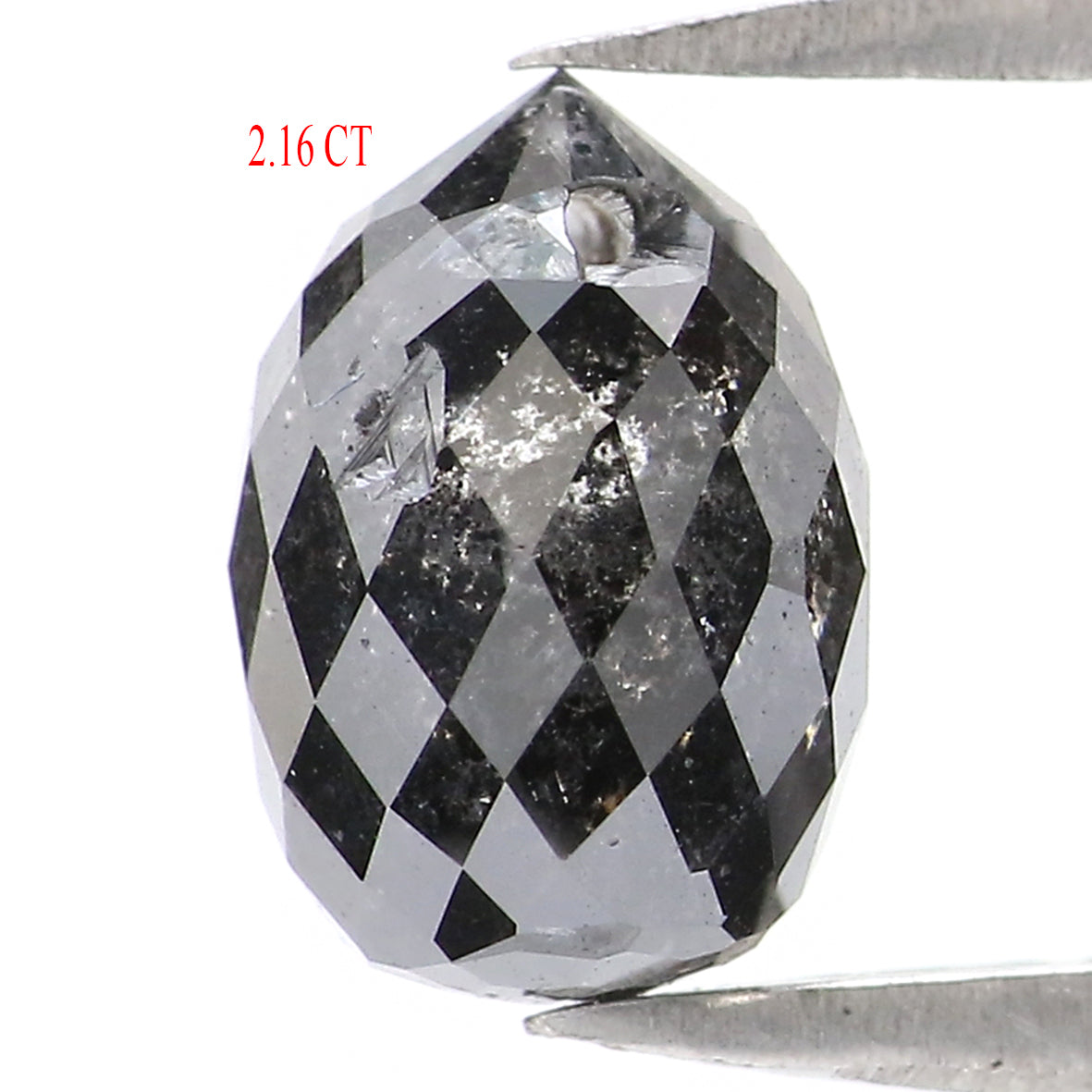 Natural Loose Drop Salt And Pepper Diamond Black Grey Color 2.16 CT 8.10 MM Drop Shape Rose Cut Diamond L2049