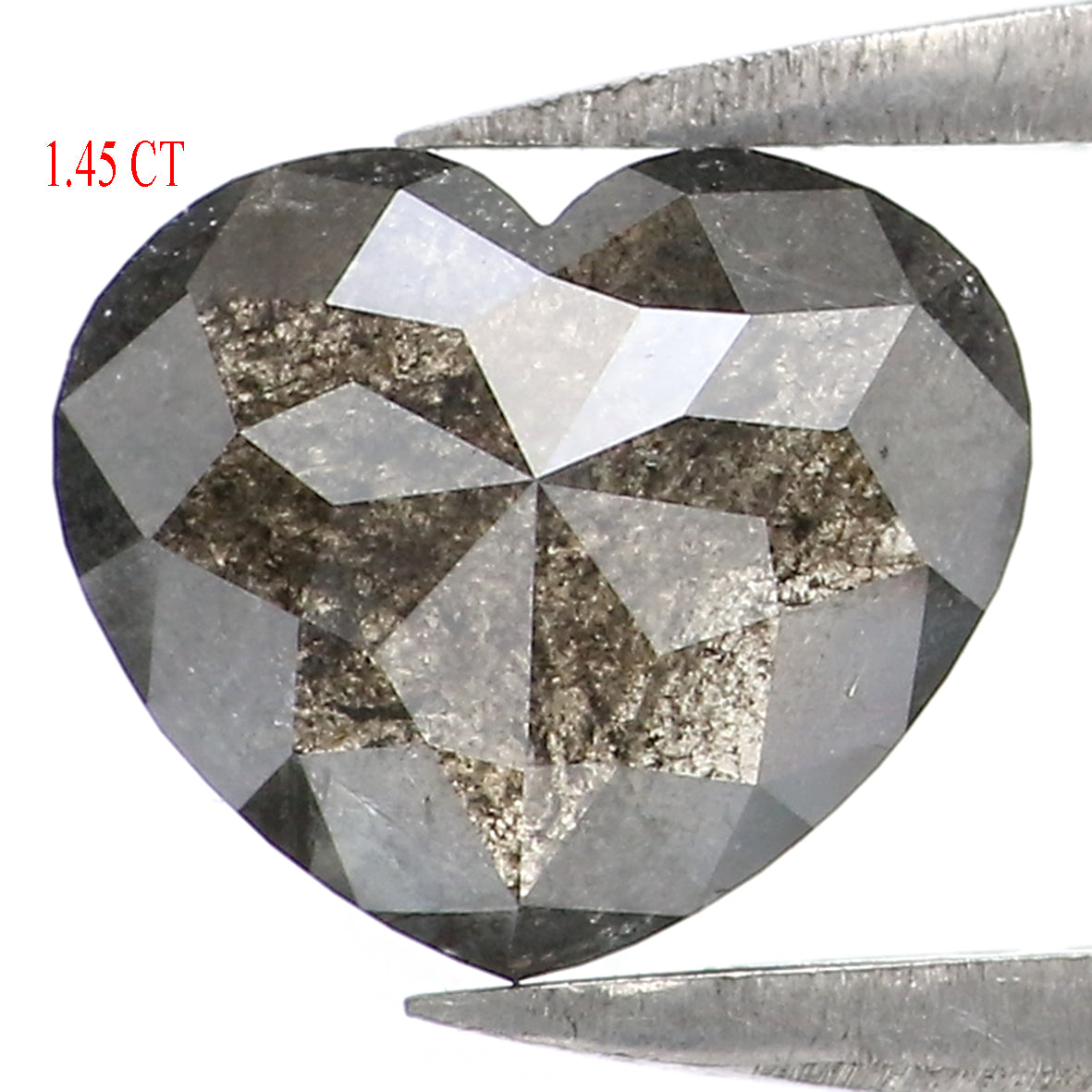 1.45 CT Natural Loose Heart Shape Diamond Salt And Pepper Heart Rose Cut Diamond 6.45 MM Black Grey Color Heart Rose Cut Diamond QL1943