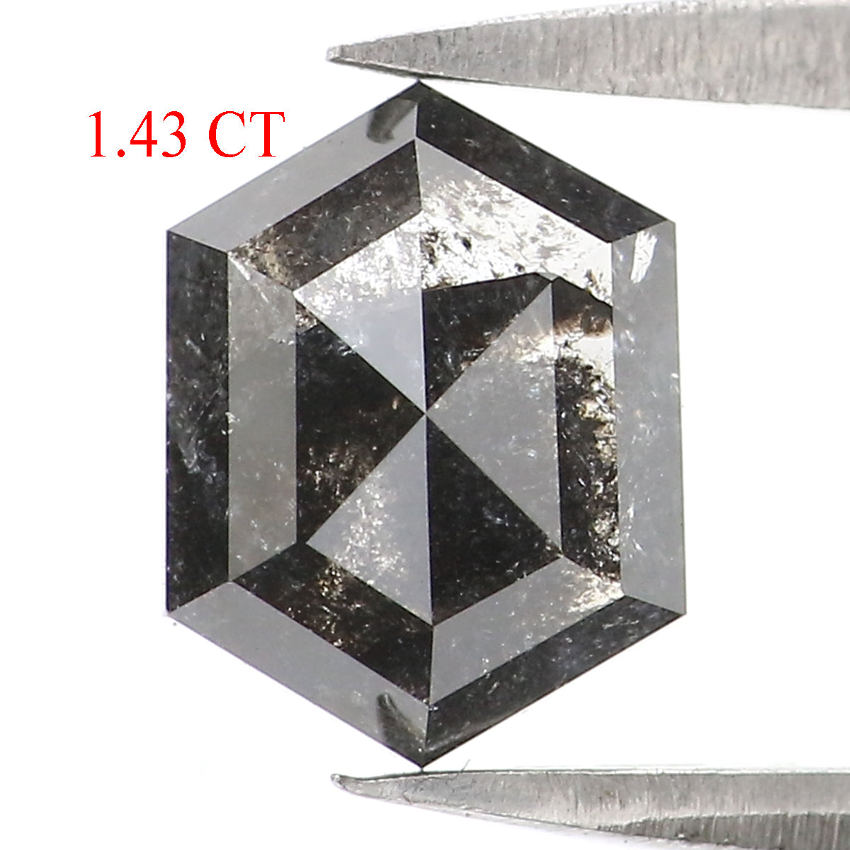 1.43 CT Natural Loose Hexagon Shape Diamond Salt And Pepper Hexagon Diamond 7.65 MM Black Grey Color Hexagon Shape Rose Cut Diamond QL2704