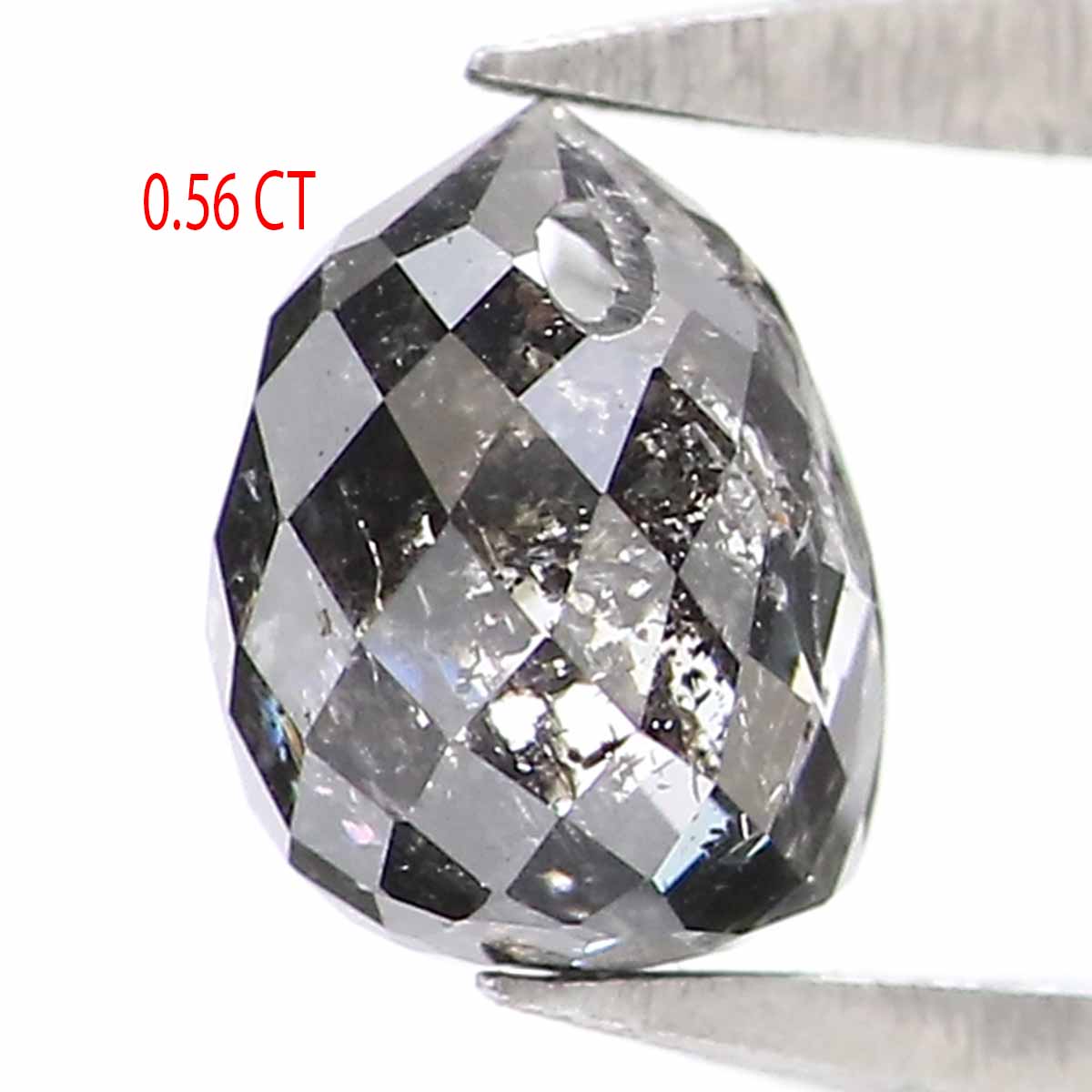 0.56 CT Natural Loose Briolette Shape Diamond Salt And Pepper Drop Cut Diamond 4.60 MM Natural Black Grey Color Drop Rose Cut Diamond LQ5679