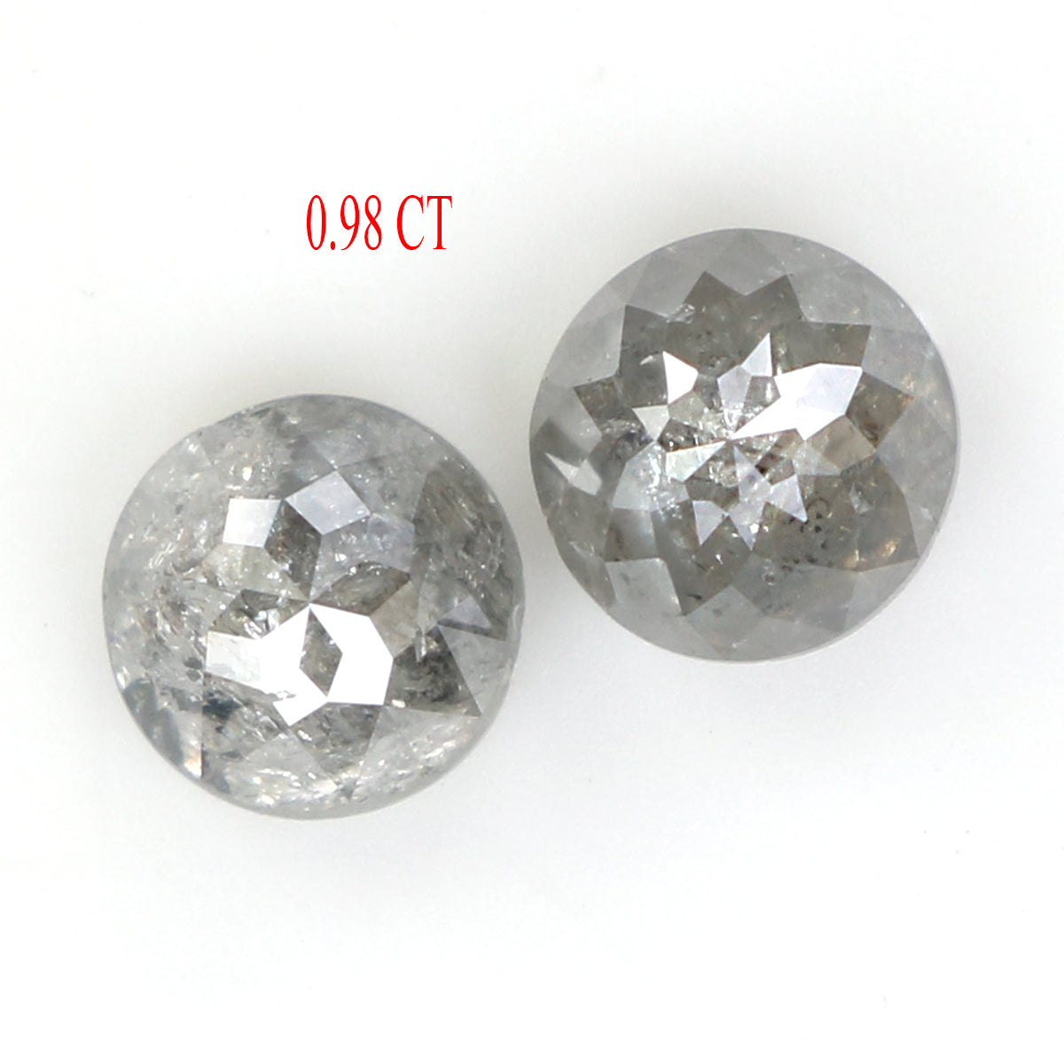 0.98 CT Natural Loose Round Rose Cut Pair Diamond Salt And Pepper Round Shape Diamond 4.55 MM Natural Black Grey Color Round Diamond QK2442
