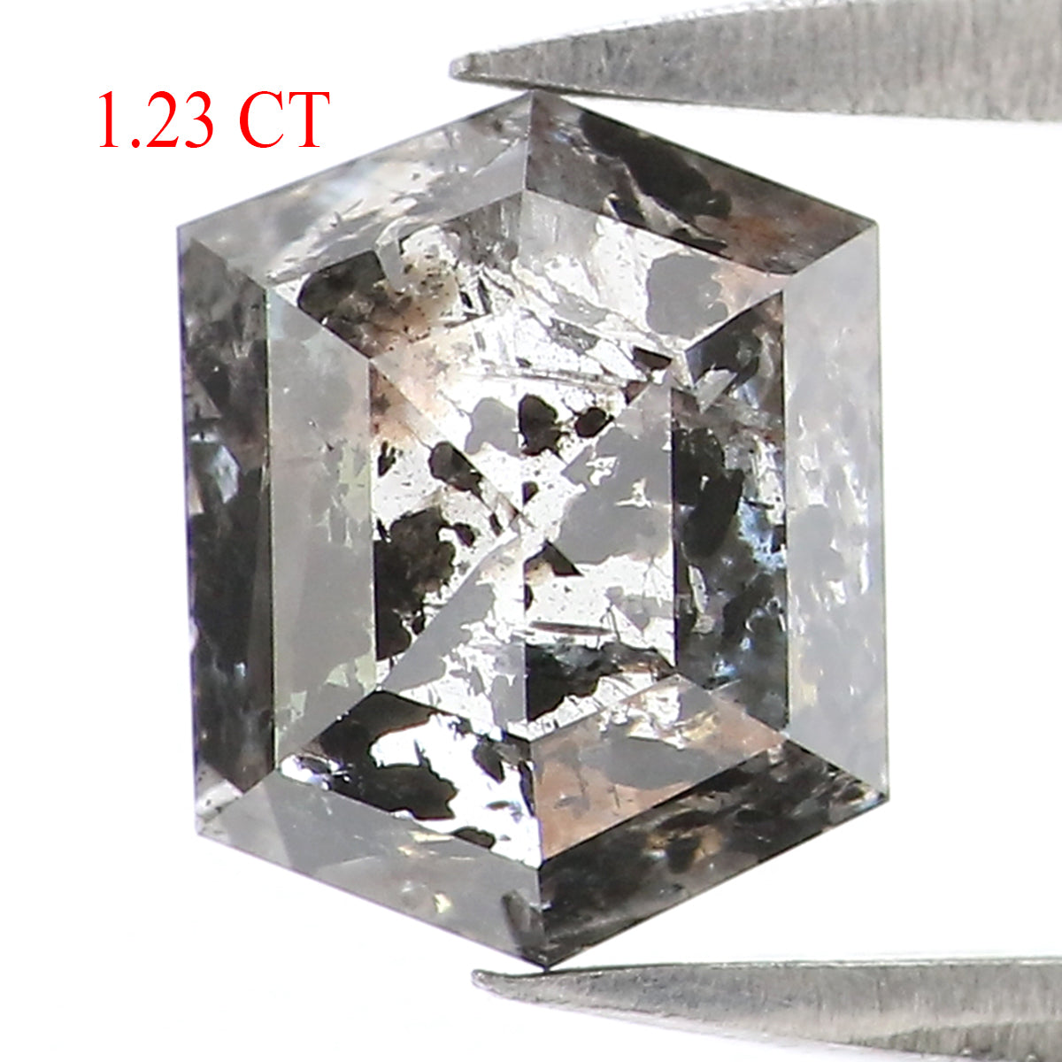 1.23 CT Natural Loose Hexagon Shape Diamond Salt And Pepper Hexagon Shape Diamond 6.90 MM Black Grey Color Hexagon Rose Cut Diamond QL2743