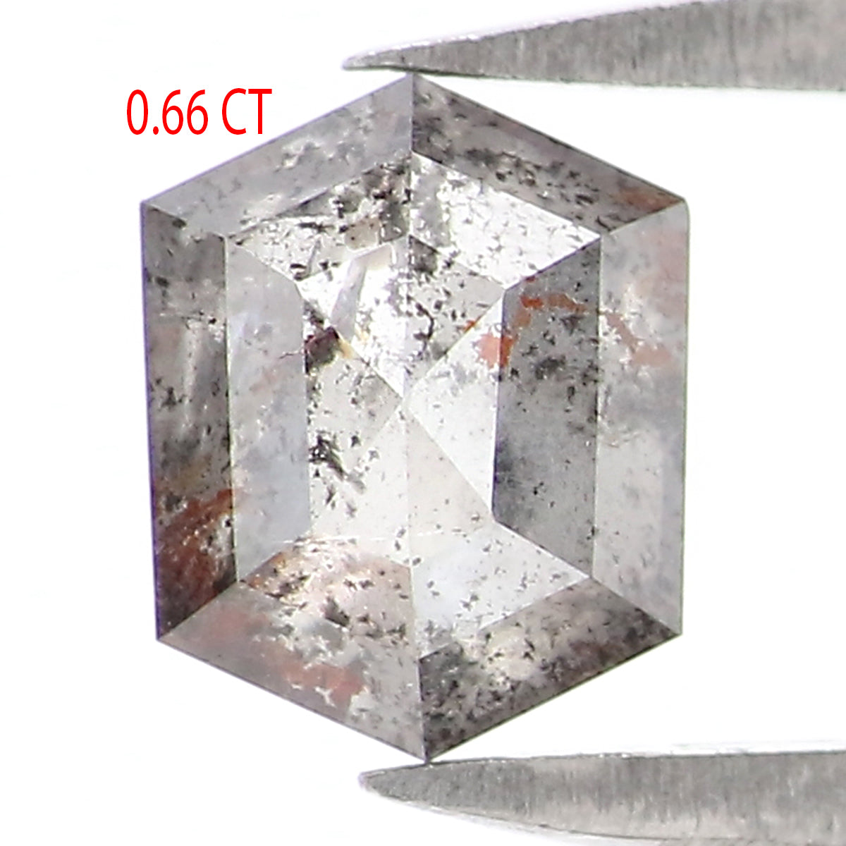 Natural Loose Hexagon Salt And Pepper Diamond Black Grey Color 0.66 CT 5.78 MM Hexagon Shape Rose Cut Diamond L2563