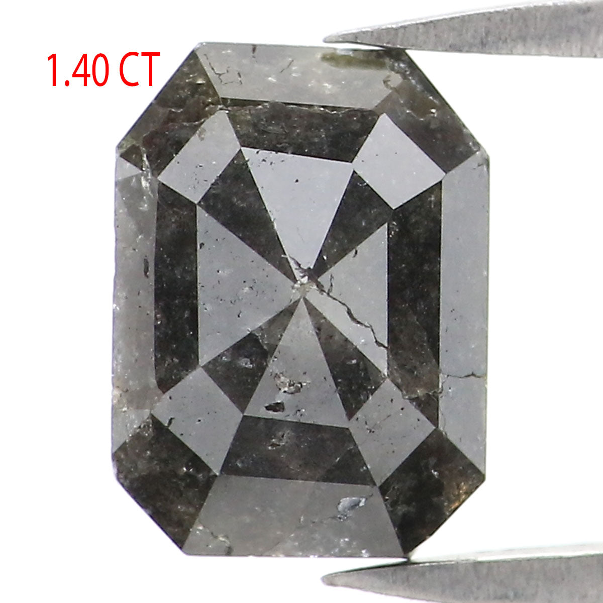 1.40 CT Natural Loose Emerald Shape Diamond Salt And Pepper Emerald Diamond 8.00 MM Natural Black Grey Color Emerald Rose Cut Diamond LQ7127