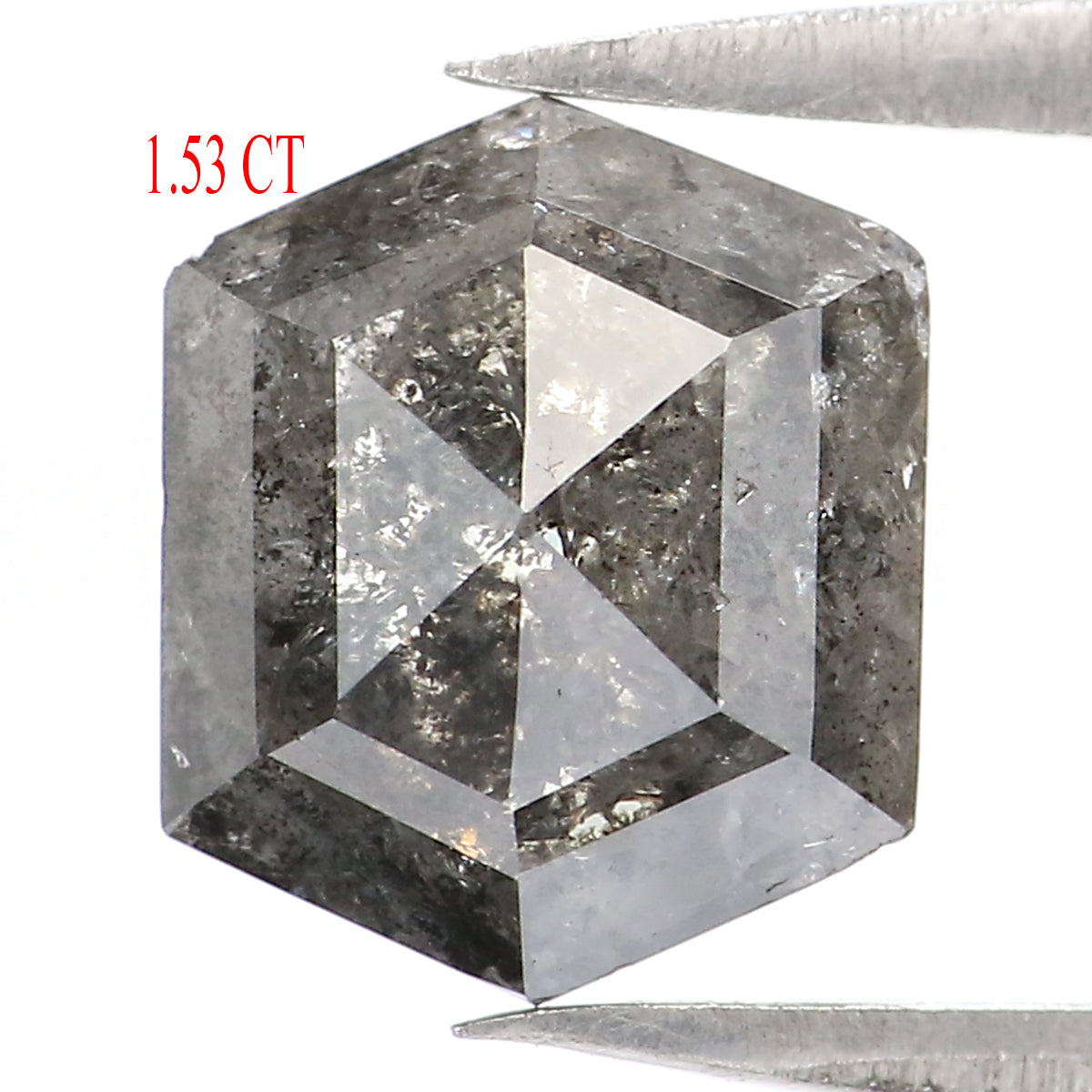 Natural Loose Hexagon Salt And Pepper Diamond Black Grey Color 1.53 CT 8.60 MM Hexagon Shape Rose Cut Diamond L6996