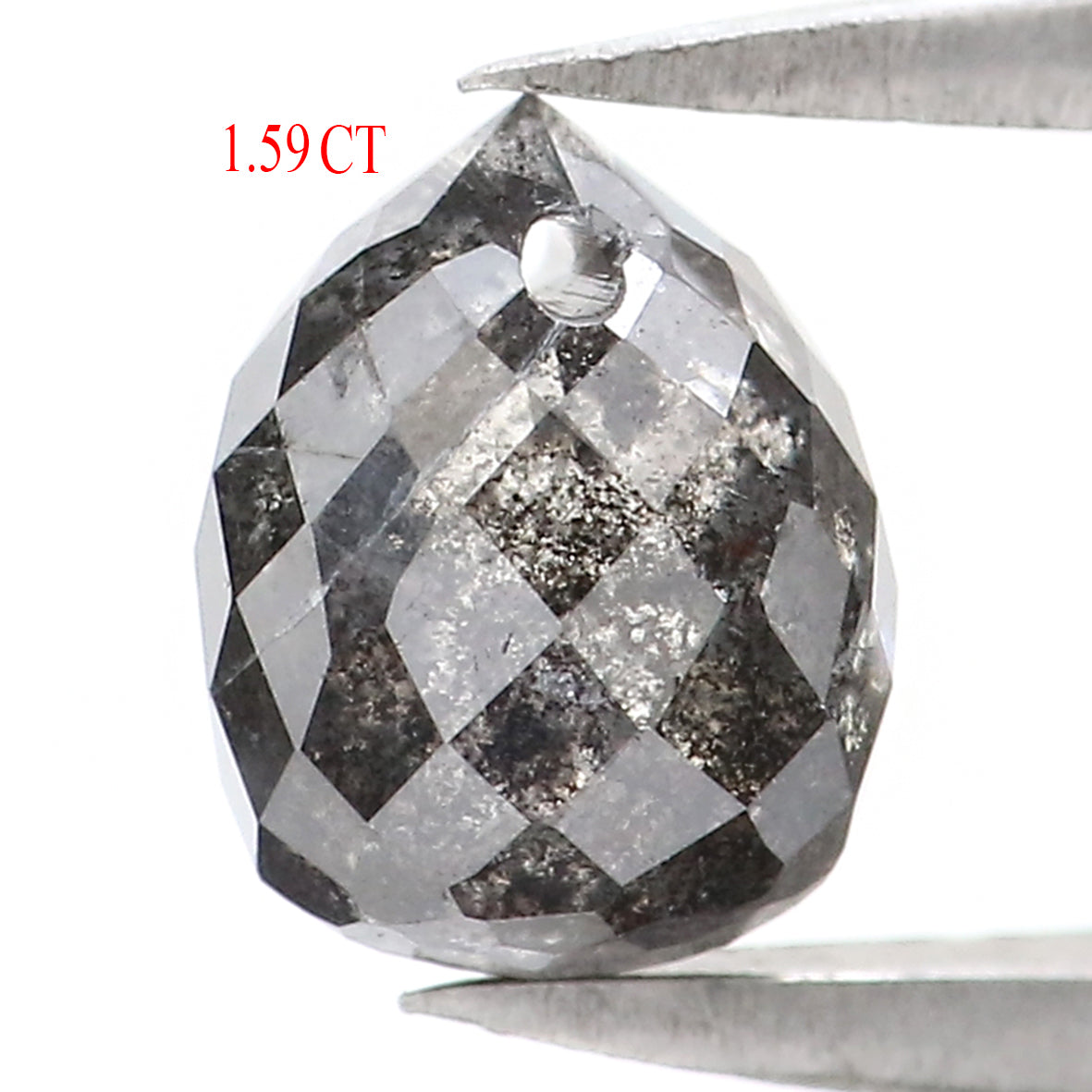 Natural Loose Drop Salt And Pepper Diamond Black Grey Color 1.59 CT 6.80 MM Drop Shape Rose Cut Diamond L5680