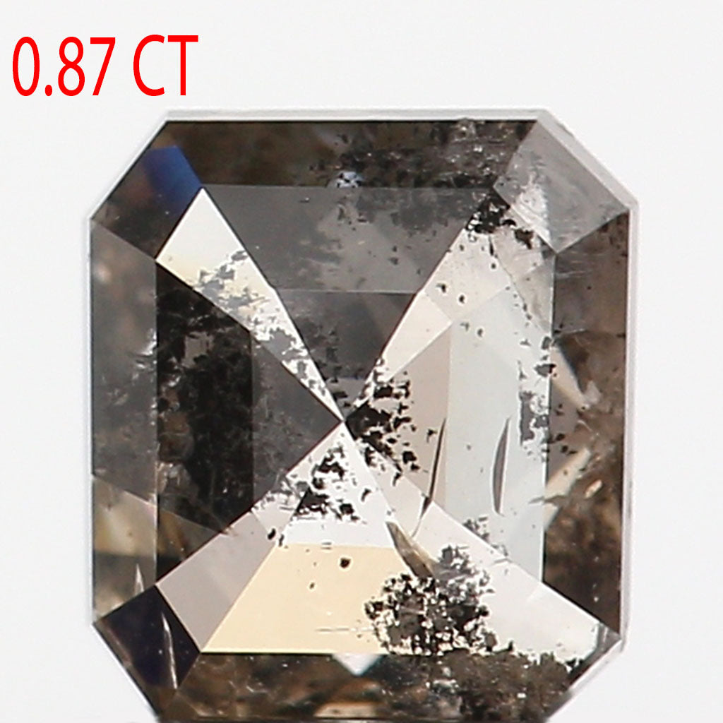 0.87 CT Natural Loose Emerald Shape Diamond Salt And Pepper Emerald Diamond 5.60 MM Black Grey Color Emerald Shape Rose Cut Diamond QL9510