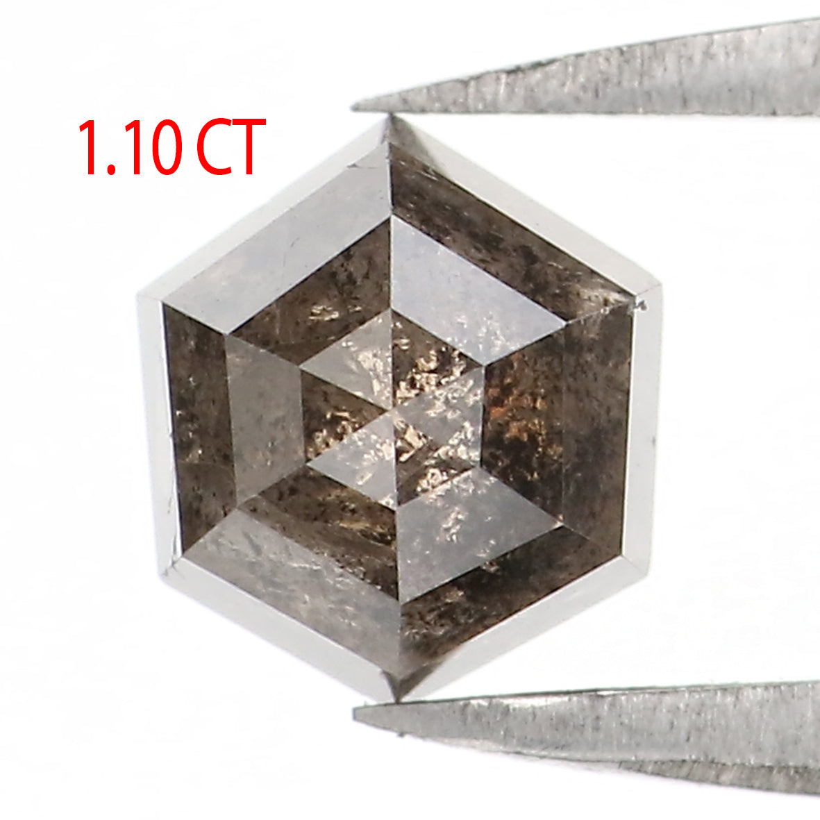 Natural Loose Hexagon Salt And Pepper Diamond Black Grey Color 1.10 CT 6.10 MM Hexagon Shape Rose Cut Diamond L1333