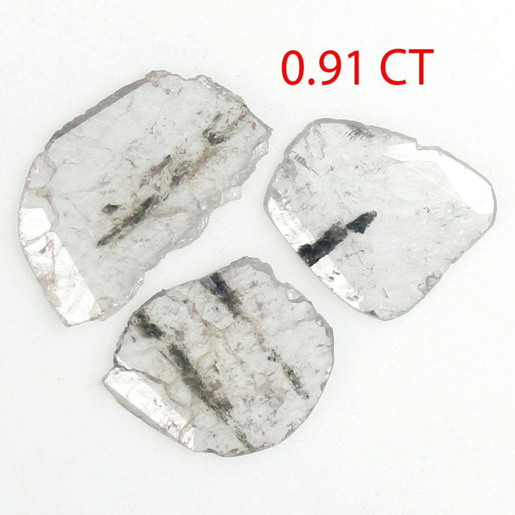 0.91 Ct Natural Loose Slice Shape Diamond Salt And Pepper Slice Cut Diamond 6.80 MM Natural Black Grey Color Irregular Cut Diamond LQ9836
