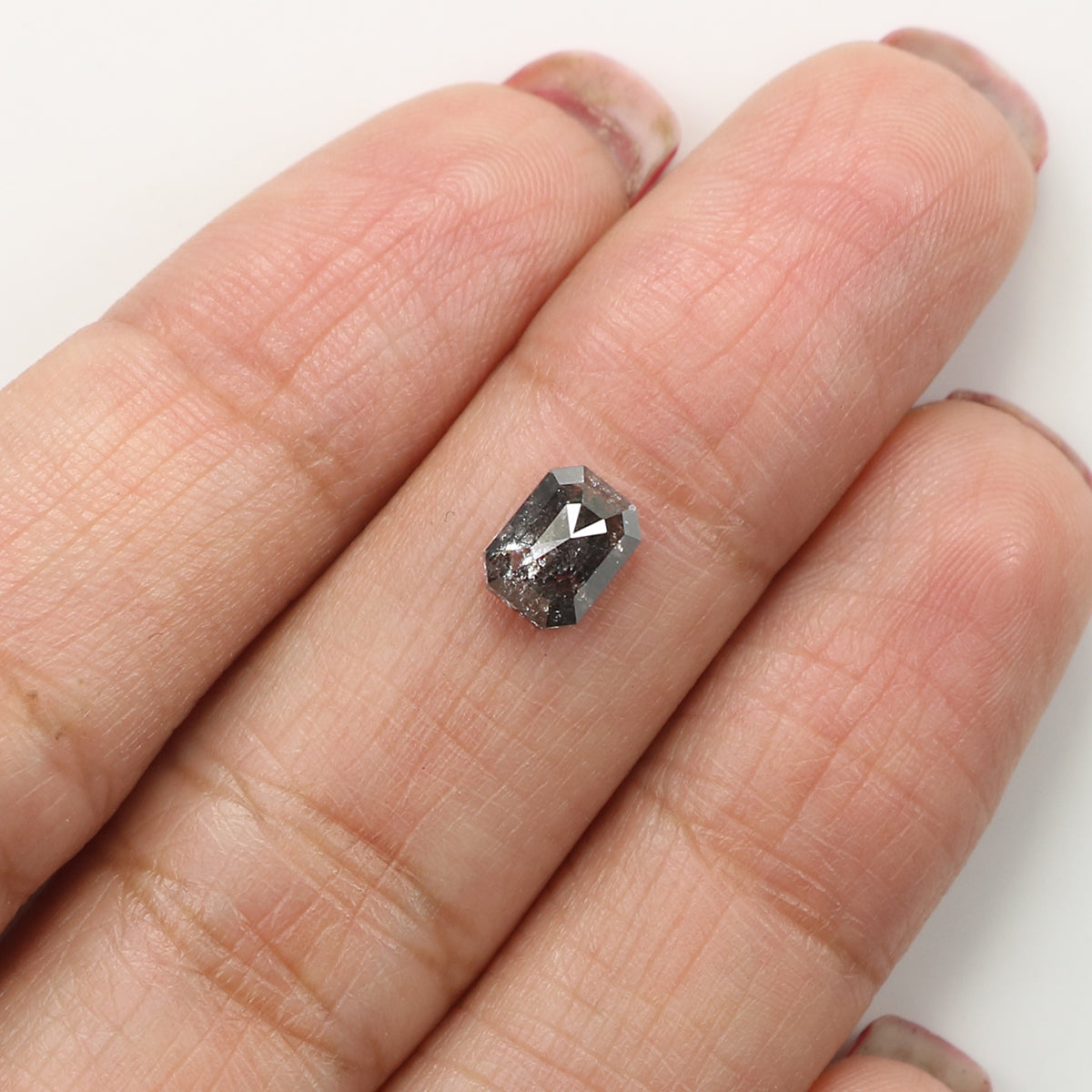 0.92 CT Natural Loose Emerald Shape Diamond Salt And Pepper Emerald Diamond 6.20 MM Black Grey Color Emerald Shape Rose Cut Diamond LQ1951