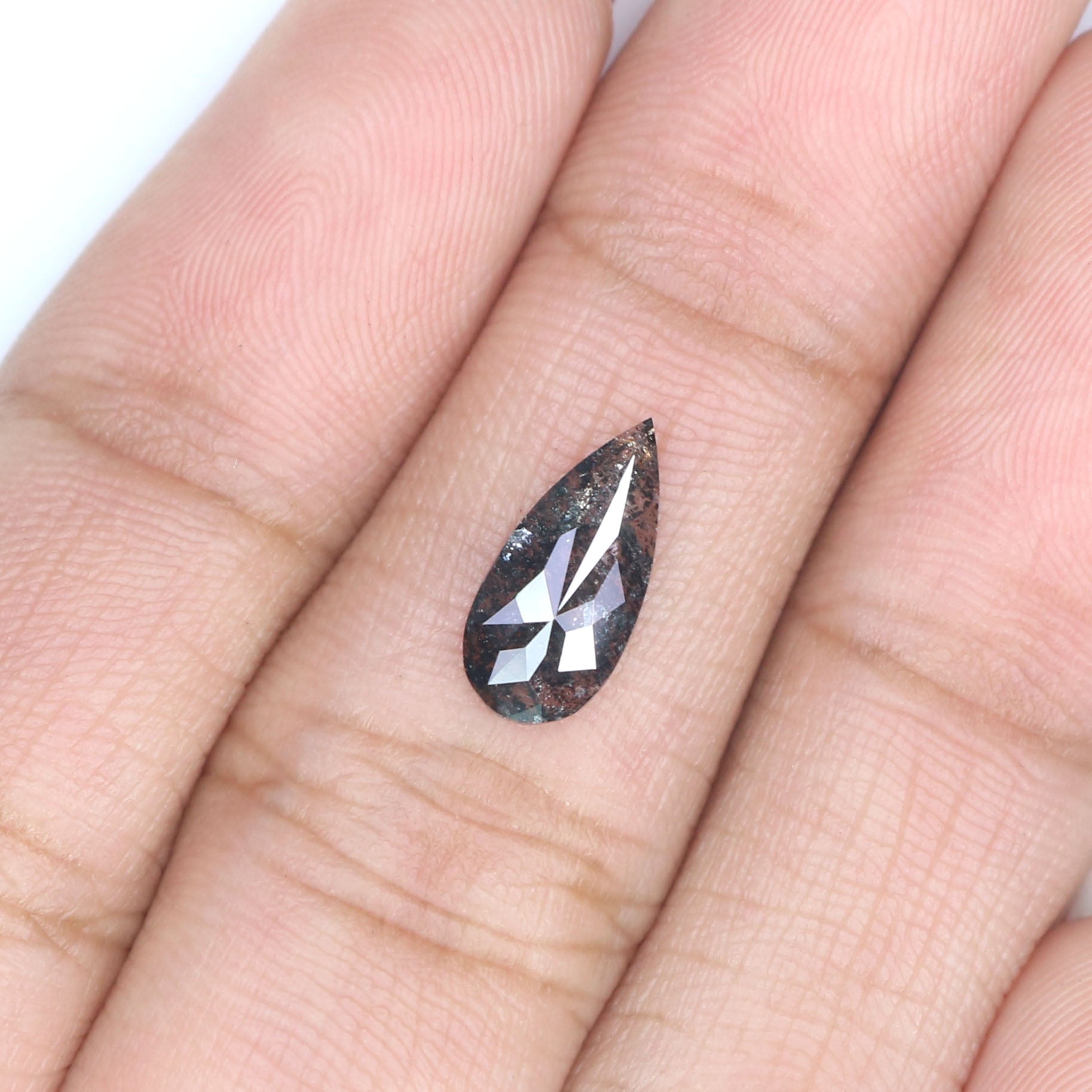 0.88 CT Natural Loose Pear Shape Diamond Salt And Pepper Pear Rose Cut Diamond 10.70 MM Black Grey Color Pear Shape Rose Cut Diamond LQ2316