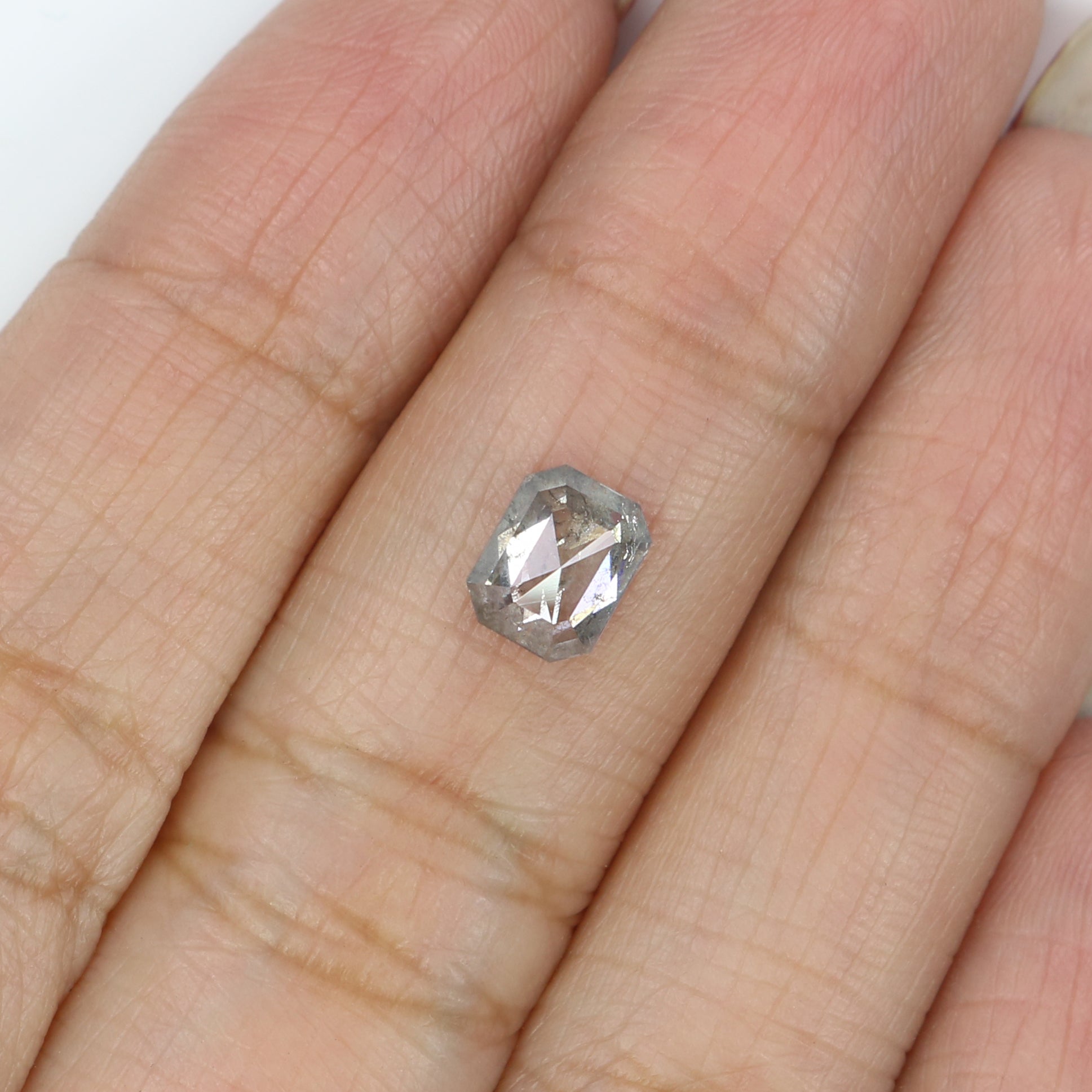 0.95 CT Natural Loose Emerald Shape Diamond Salt And Pepper Emerald Shape Diamond 6.45 MM Natural Grey Color Emerald Rose Cut Diamond QL2745