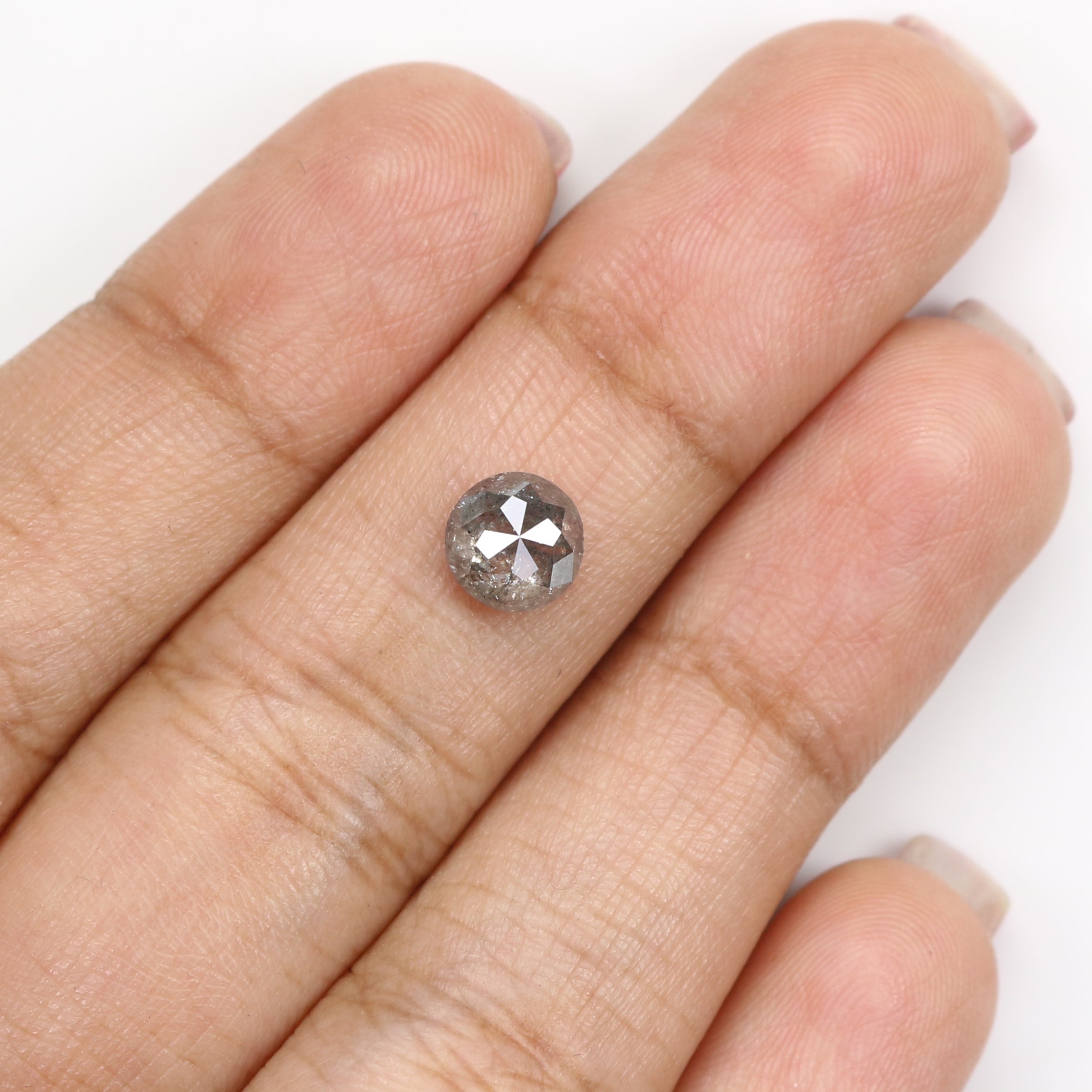 1.26 Ct Natural Loose Round Rose Cut Diamond Black Grey Color Rose Cut Diamond 6.35 MM Natural Loose Salt And Pepper Rose Cut Diamond LQ1909