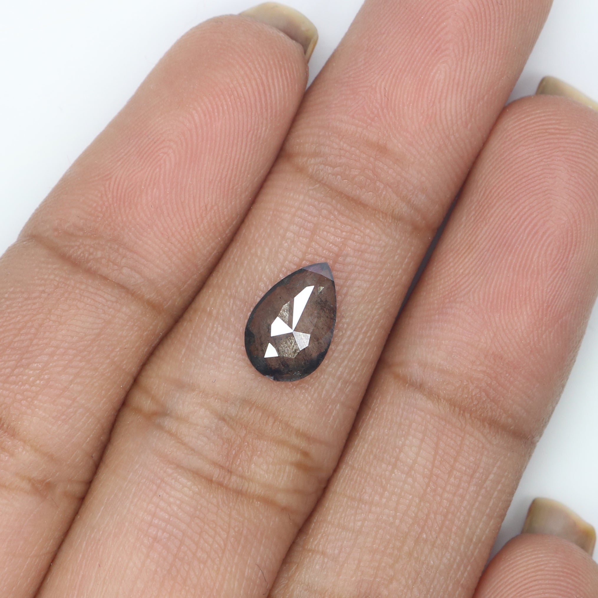 1.12 CT Natural Loose Pear Shape Diamond Salt And Pepper Pear Rose Cut Diamond 9.15 MM Black Grey Color Pear Shape Rose Cut Diamond QL2710
