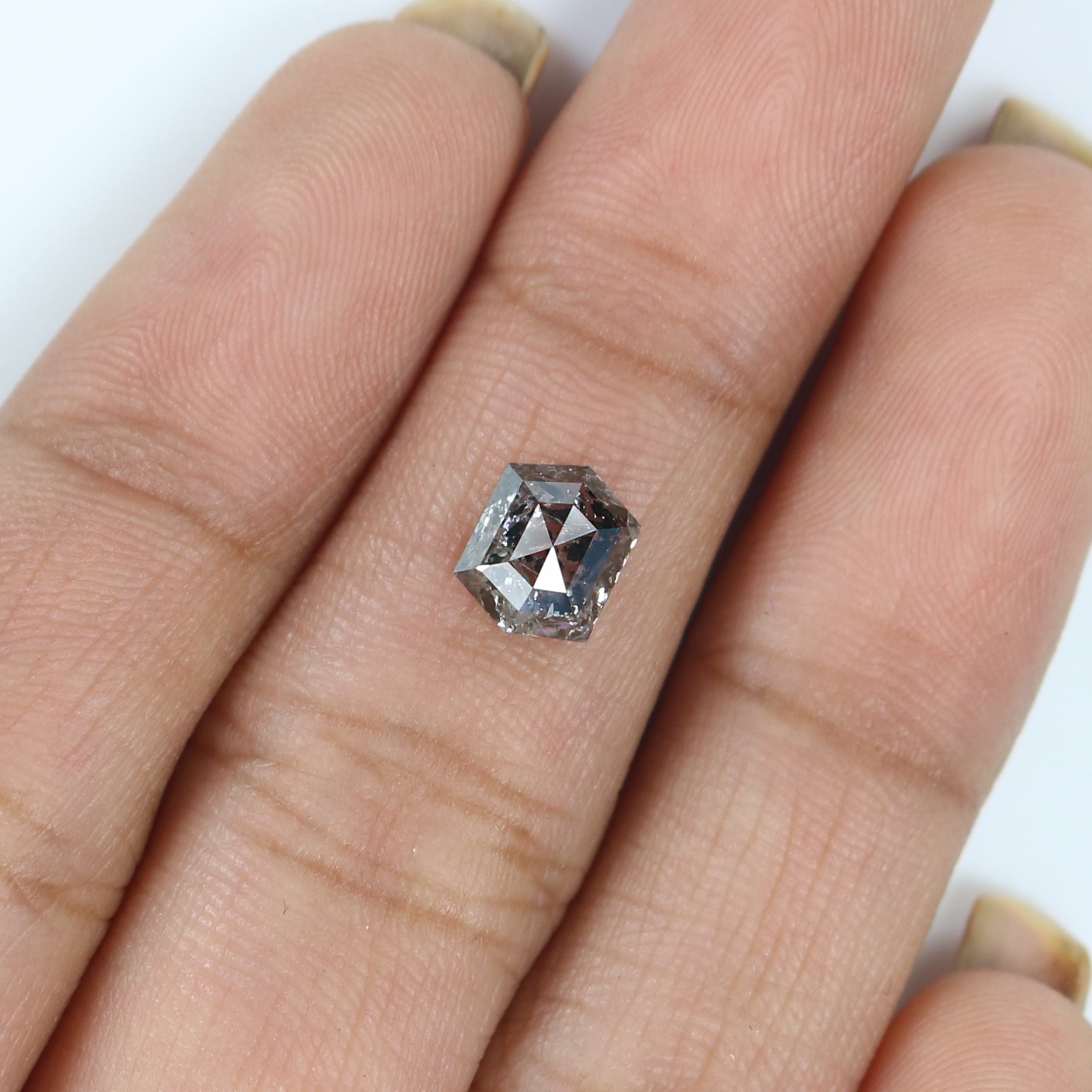 1.23 CT Natural Loose Hexagon Shape Diamond Salt And Pepper Hexagon Shape Diamond 6.90 MM Black Grey Color Hexagon Rose Cut Diamond QL2743