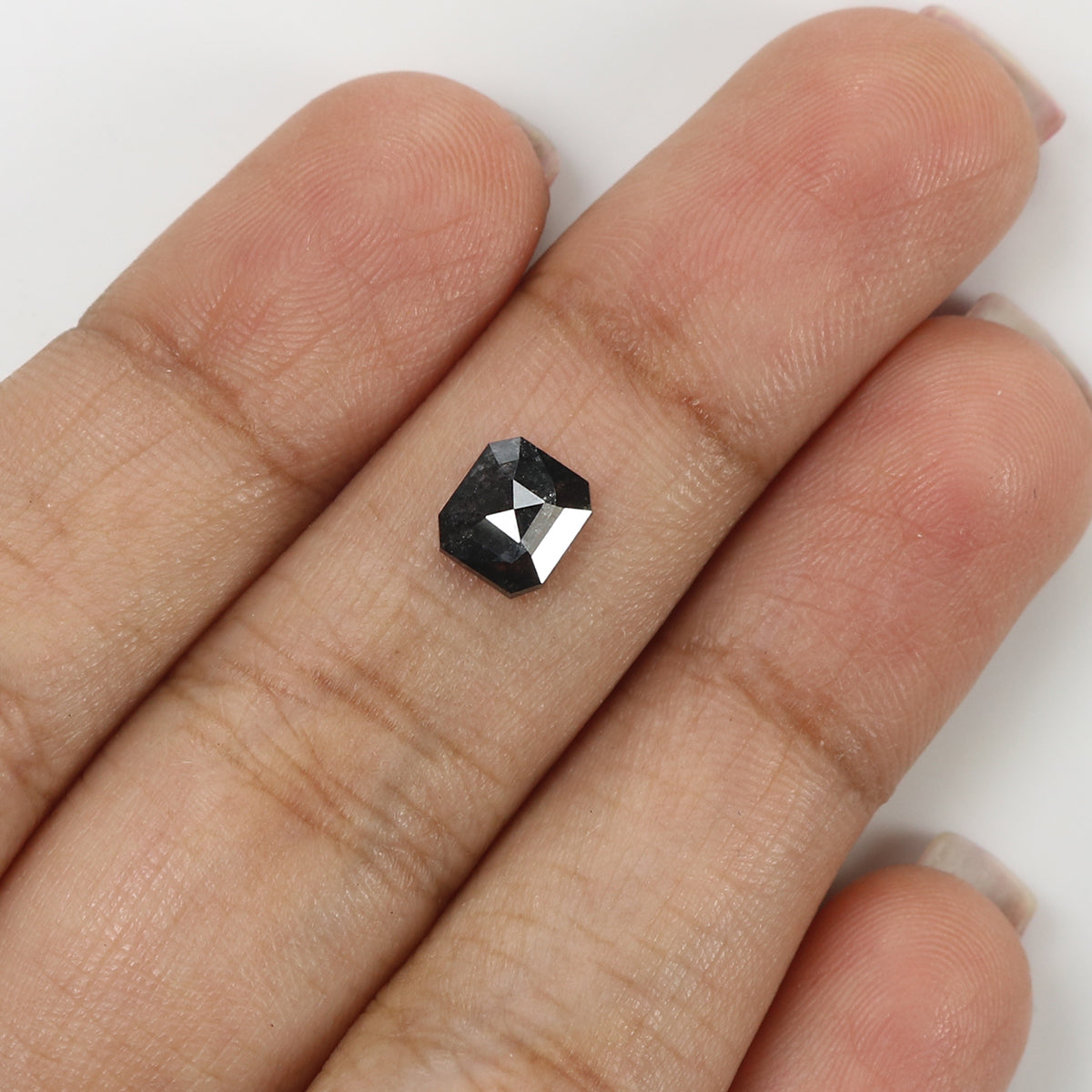 0.92 CT Natural Loose Emerald Shape Diamond Salt And Pepper Emerald Shape Diamond 6.35 MM Black Grey Color Emerald Rose Cut Diamond QK1648