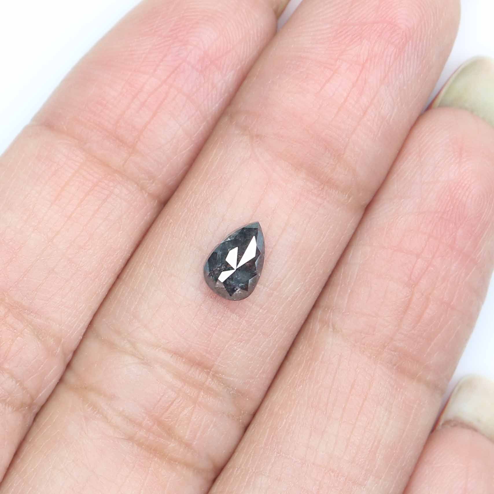 0.73 CT Natural Loose Pear Shape Diamond Salt And Pepper Pear Rose Cut Diamond 6.85 MM Black Grey Color Pear Shape Rose Cut Diamond LQ2342