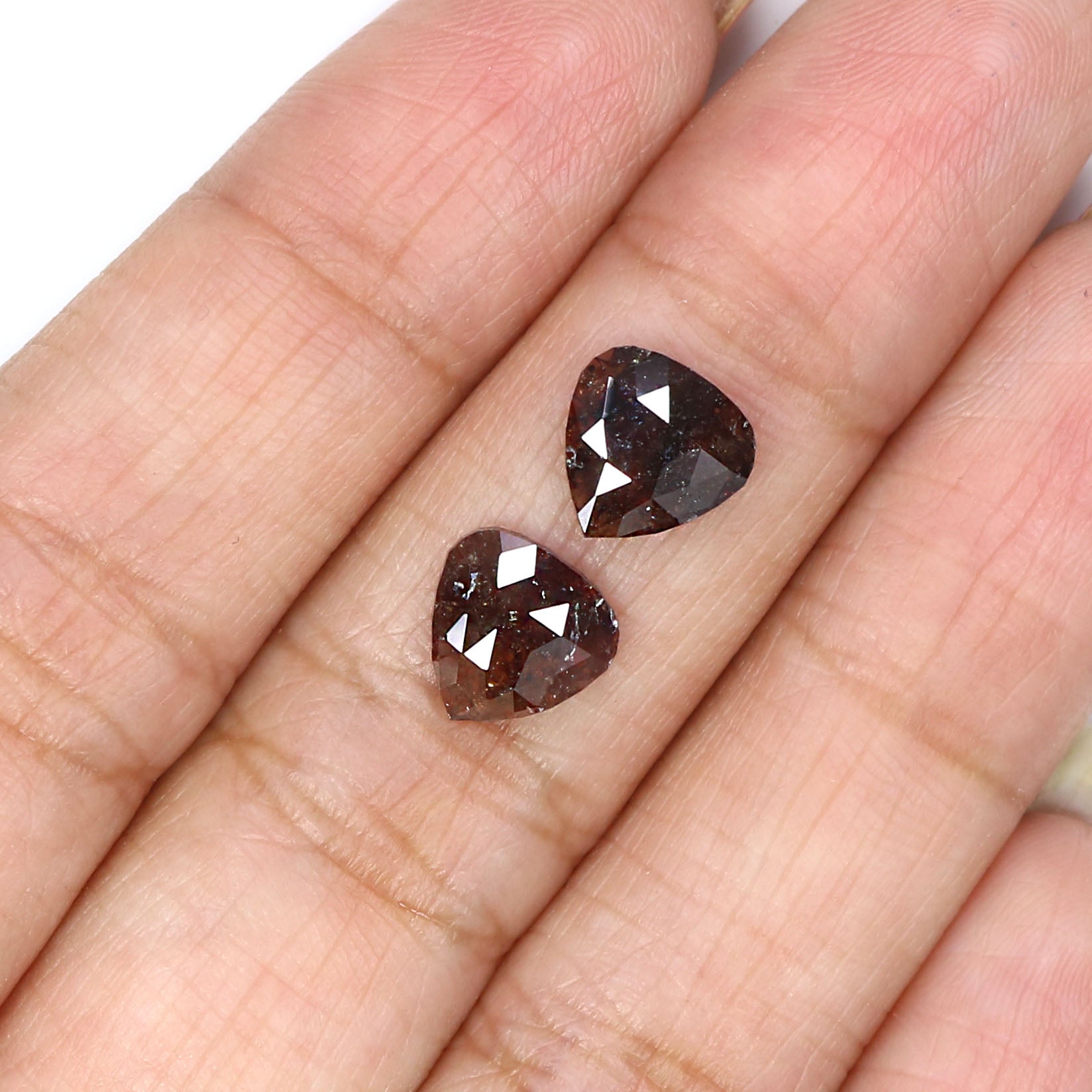 Natural Loose Pair Heart Brown Color Diamond 2.58 CT 7.80 MM Heart Shape Rose Cut Diamond KDL6880