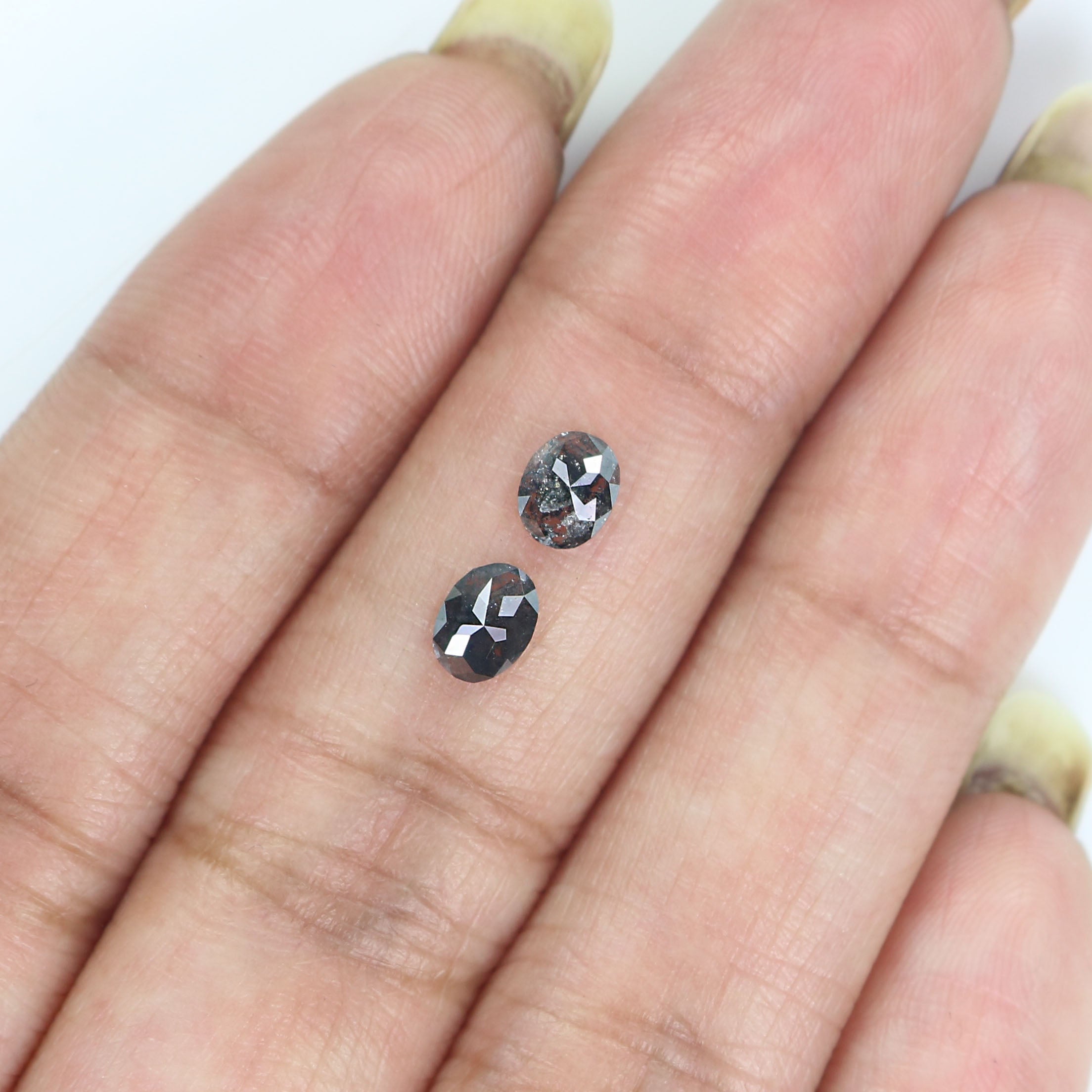 0.66 CT Natural Loose Oval Cut Pair Diamond Salt And Pepper Oval Cut Diamond 4.95 MM Natural Diamond Black Grey Oval Rose Cut Diamond QL2545