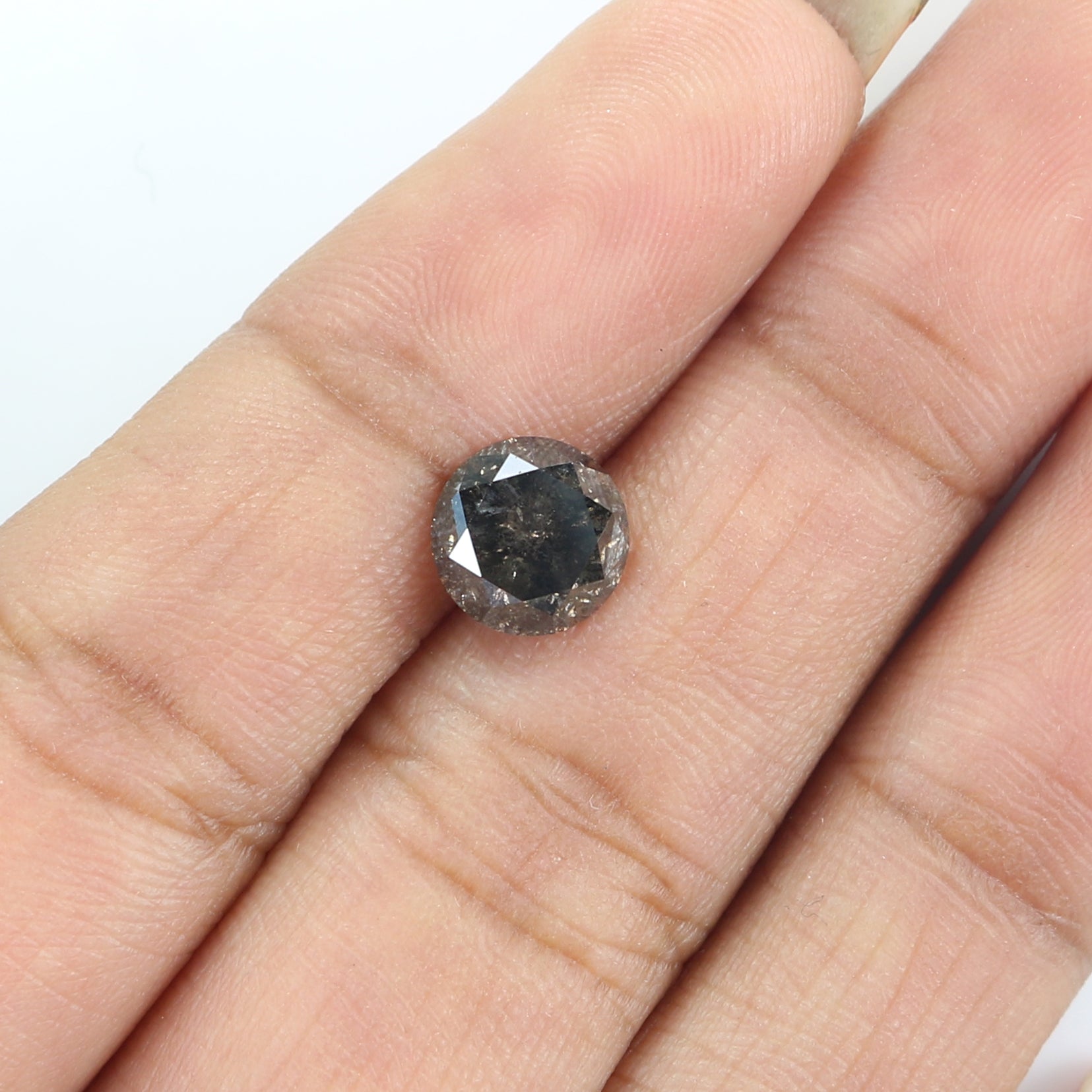 Natural Loose Round Brilliant Cut Salt And Pepper Diamond Black Grey Color 1.72 CT 7.17 MM Round Cut Diamond L2399