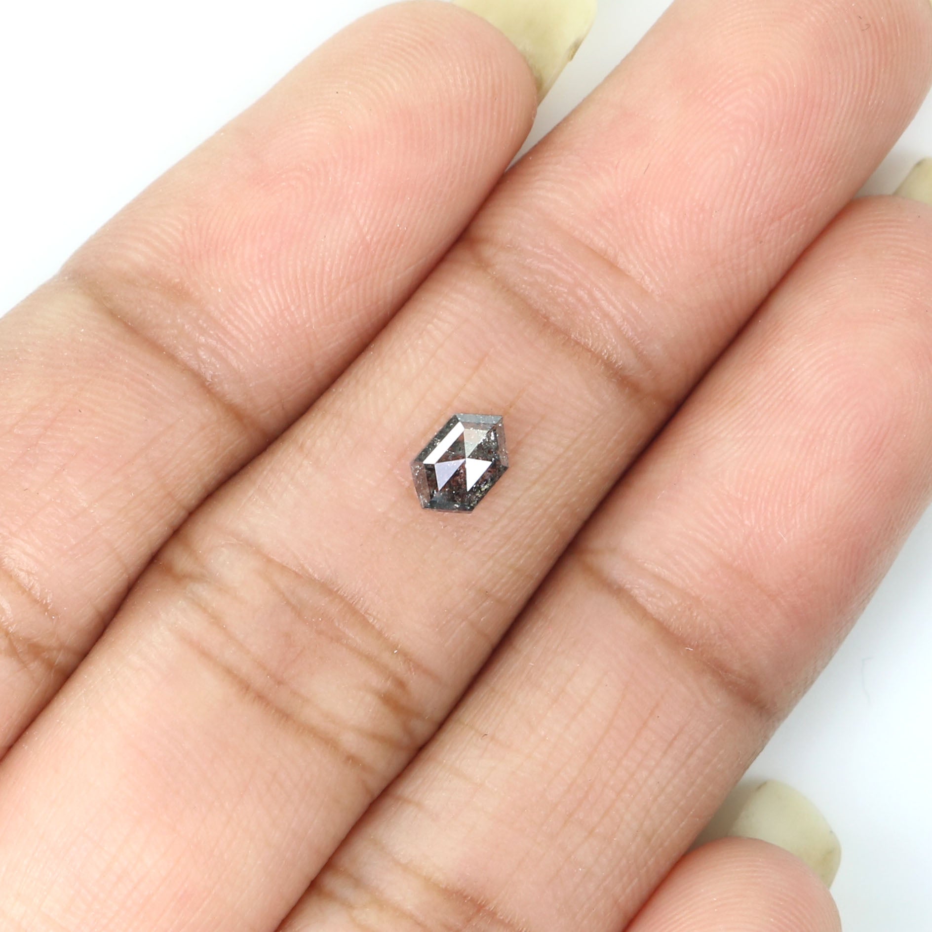 0.37 CT Natural Loose Hexagon Shape Diamond Salt And Pepper Hexagon Diamond 5.75 MM Natural Black Grey Color Hexagon Rose Cut Diamond KQ2539