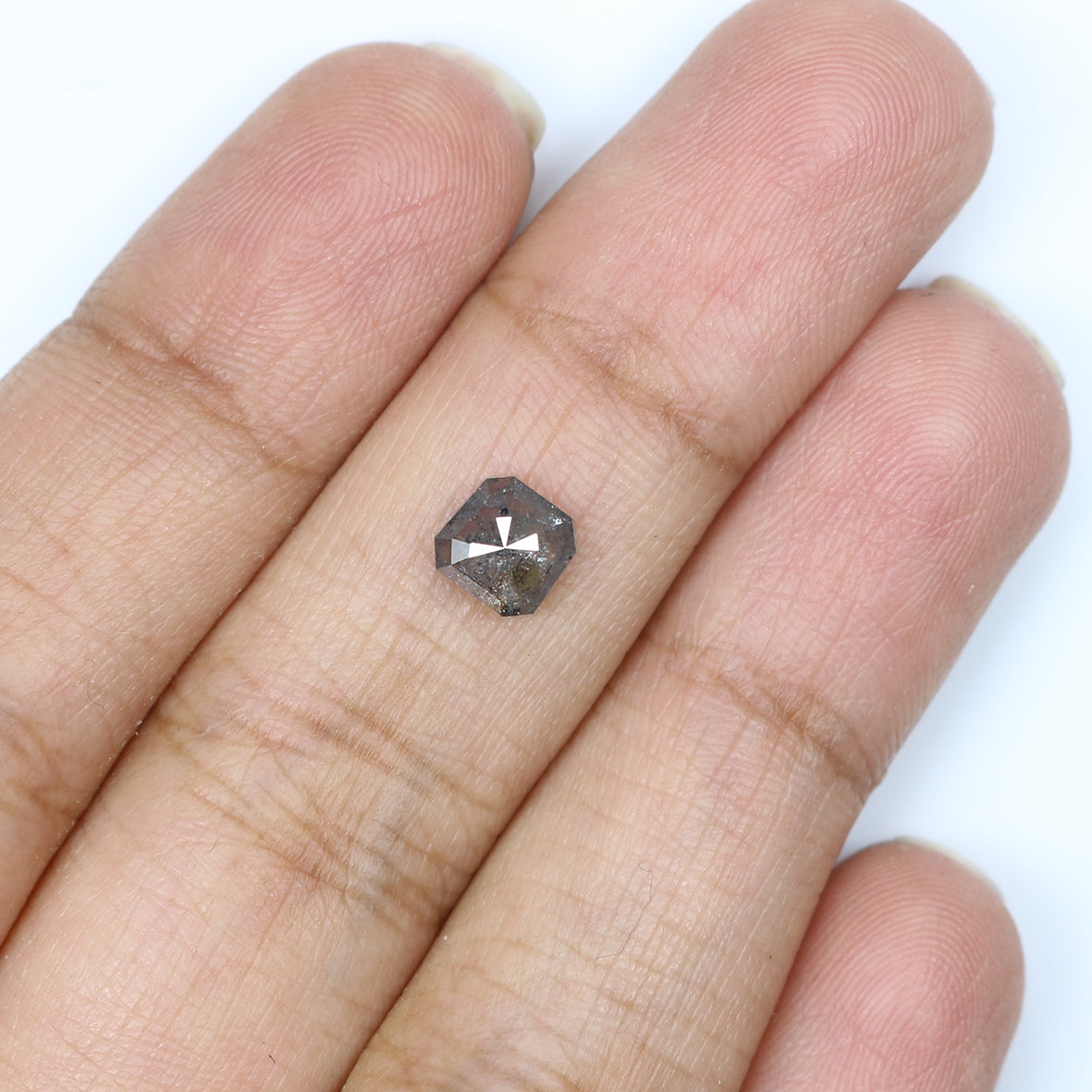 0.97 CT Natural Loose Radiant Shape Diamond Salt And Pepper Radiant Diamond 5.60 MM Natural Black Grey Color Radiant Rose Cut Diamond KQ723