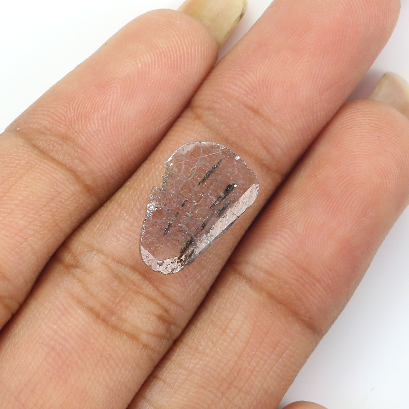 0.96 CT Natural Loose Slice Shape Diamond Salt And Pepper Slice Uncut Diamond 14.80 MM Black Grey Color Slice Irregular Cut Diamond LQ9702