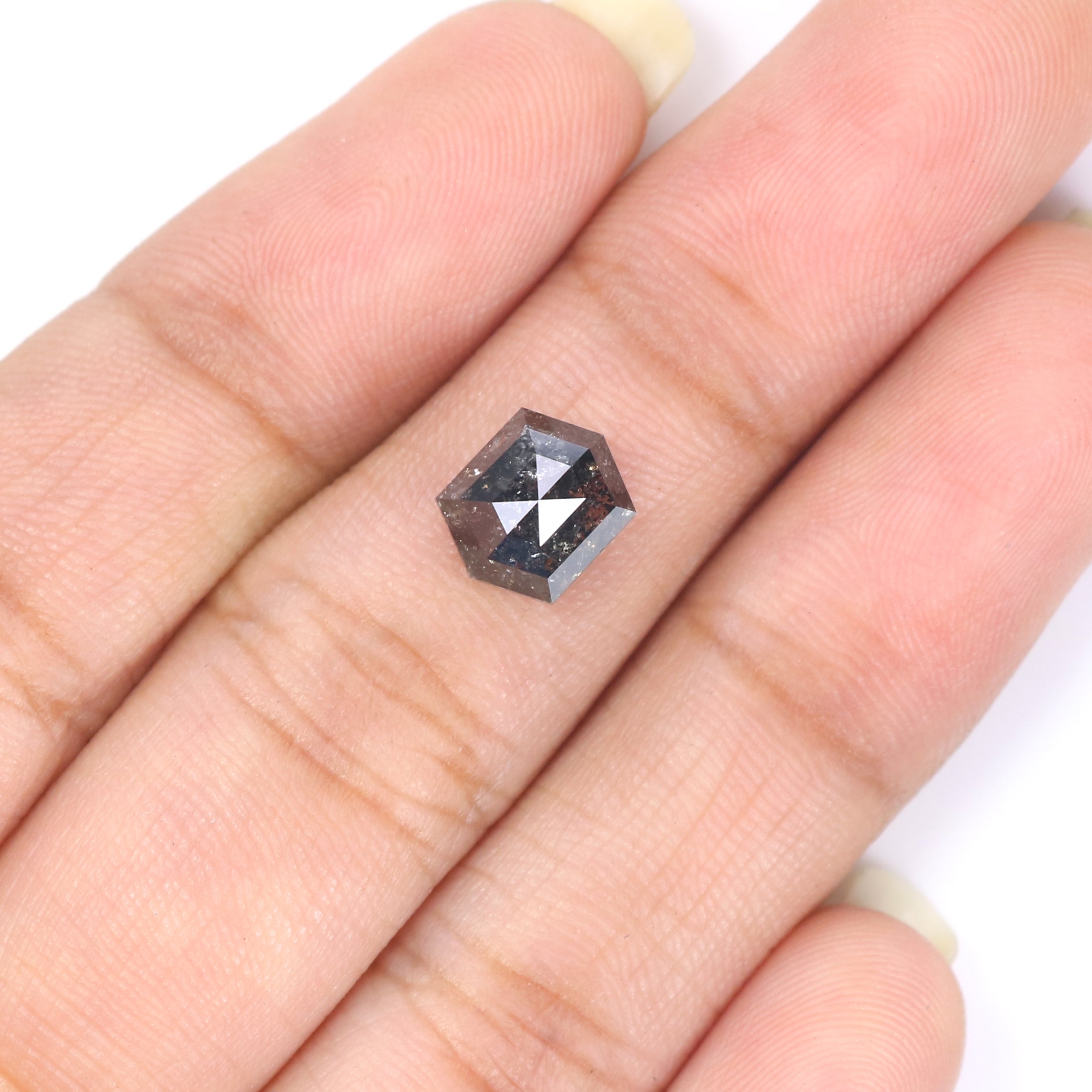 1.93 CT Natural Loose Hexagon Shape Diamond Salt And Pepper Hexagon Diamond 7.95 MM Black Grey Color Hexagon Shape Rose Cut Diamond QL2264