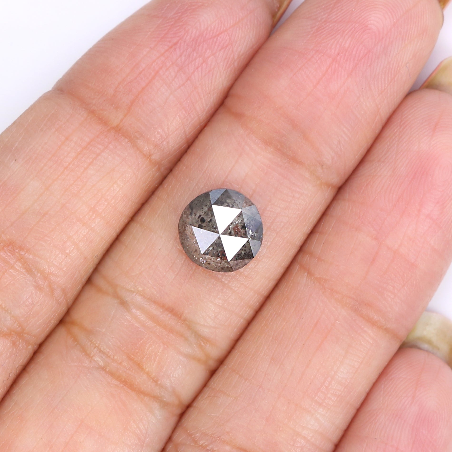 1.83 Ct Natural Loose Round Rose Cut Diamond Black Grey Color Rose Cut Diamond 7.75 MM Natural Loose Salt And Pepper Rose Cut Diamond QL2188